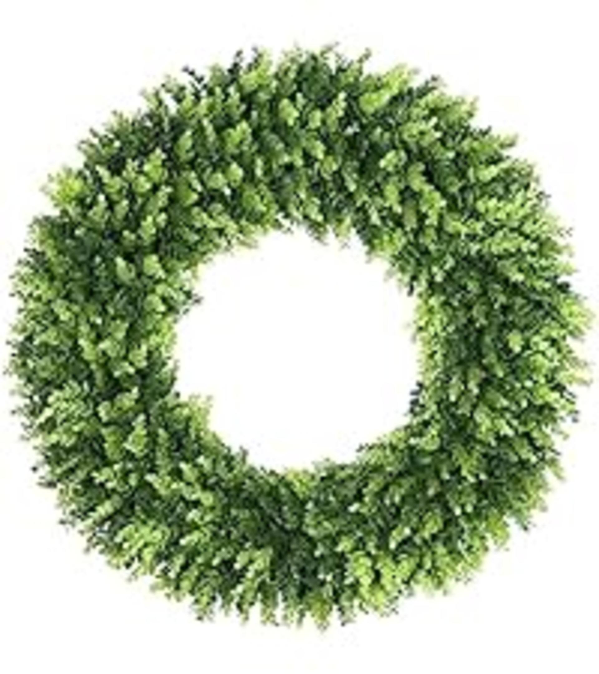 20'' Artificial Boxwood Wreath for Front Door - Year Round Greenery with Hello Sign detail 9