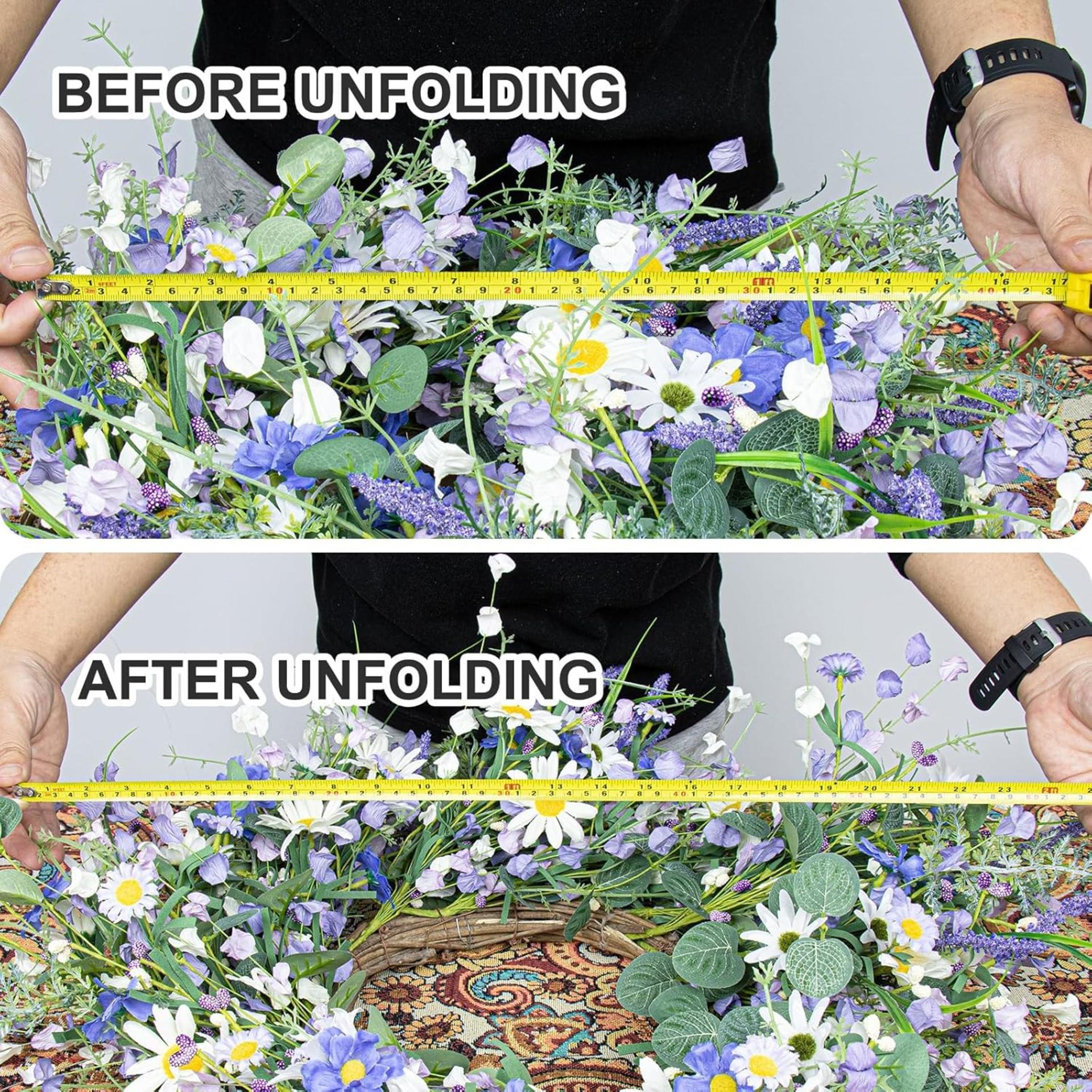 24-Inch Spring Wreath for Front Door - Blue and White Summer Floral Wreath with Wildflowers - 8