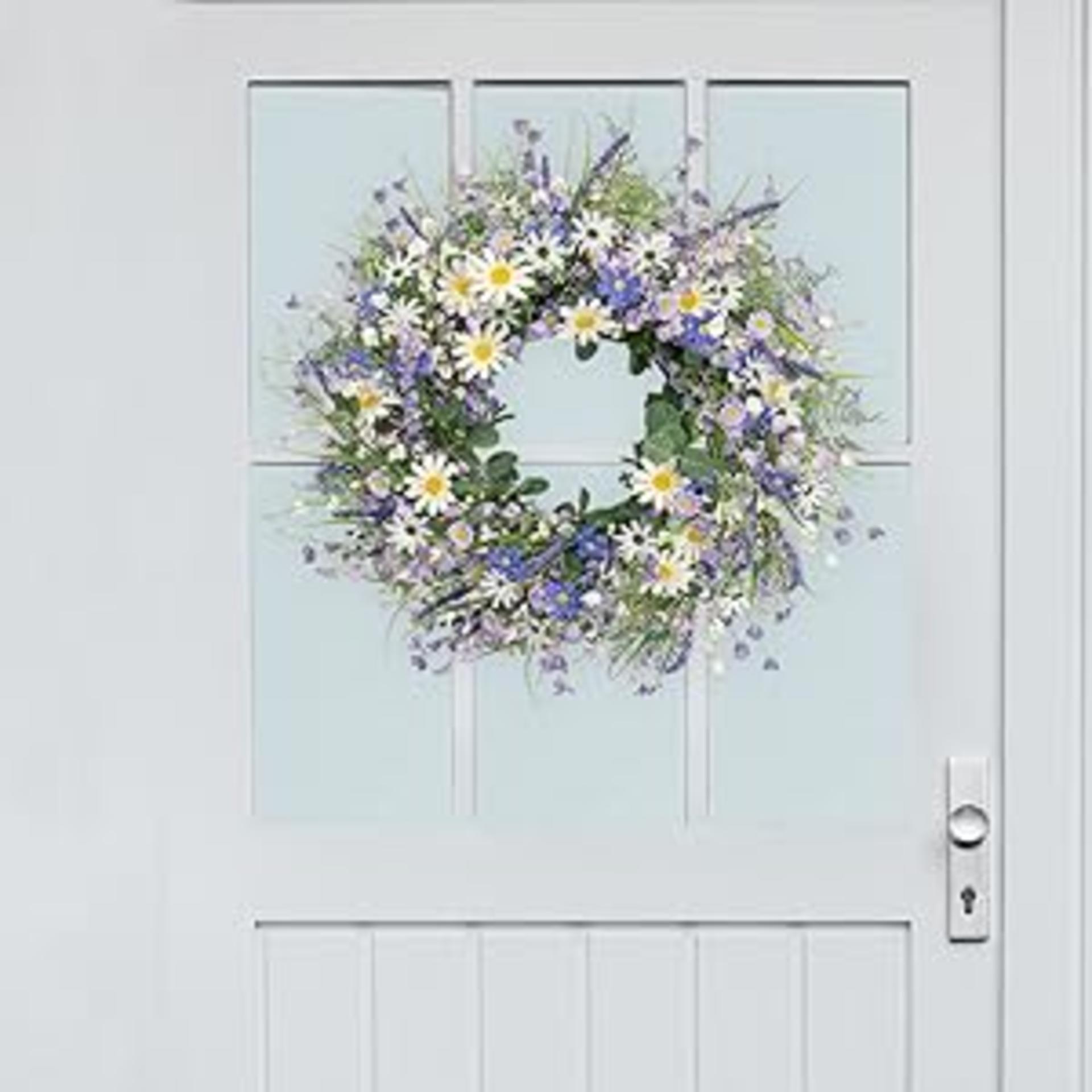 24-Inch Spring Wreath for Front Door - Blue and White Summer Floral Wreath with Wildflowers detail 4