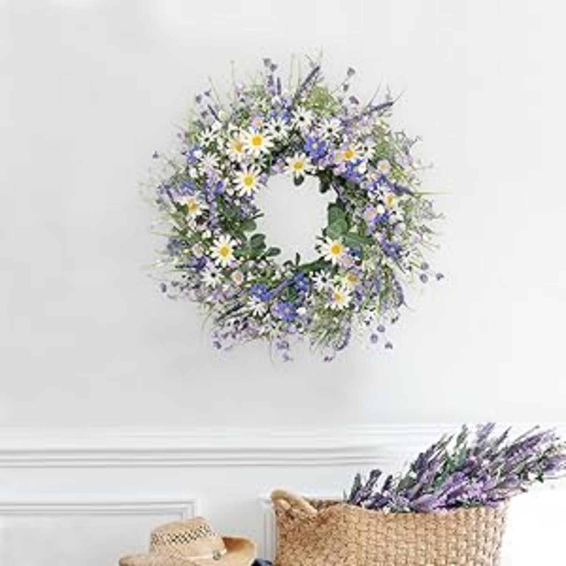 24-Inch Spring Wreath for Front Door - Blue and White Summer Floral Wreath with Wildflowers detail 5