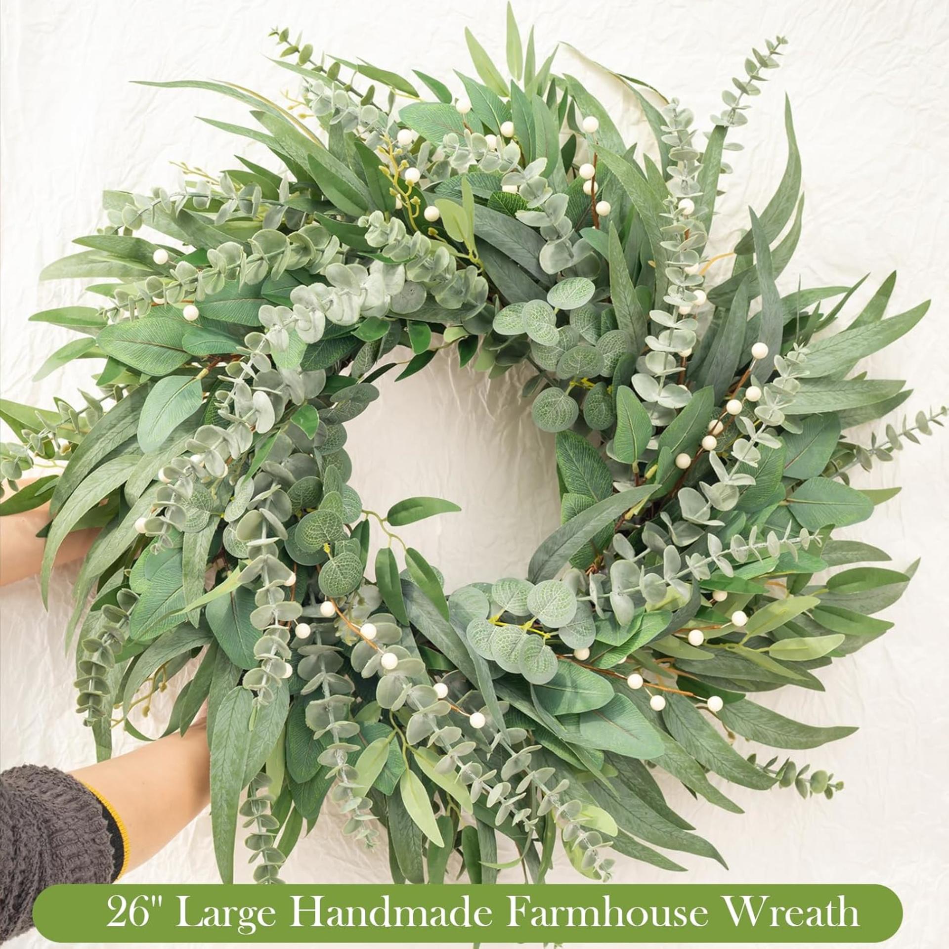 22 Inch Eucalyptus Wreath for Front Door Year Round - Large Artificial Greenery Farmhouse Wreath - 6