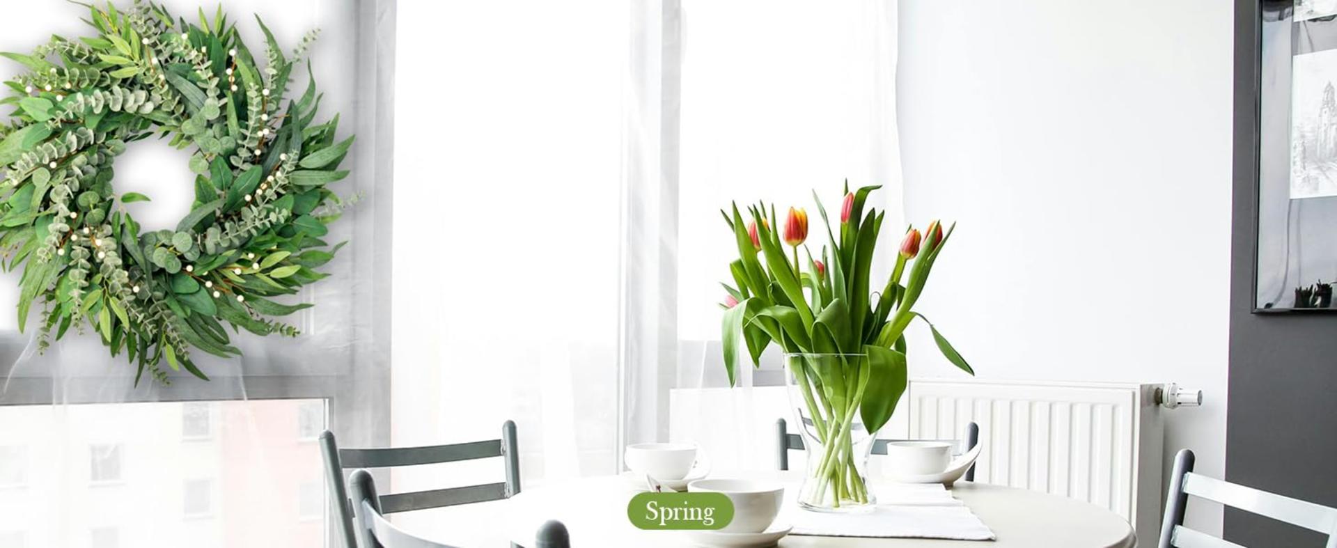 22 Inch Eucalyptus Wreath for Front Door Year Round - Large Artificial Greenery Farmhouse Wreath detail 3