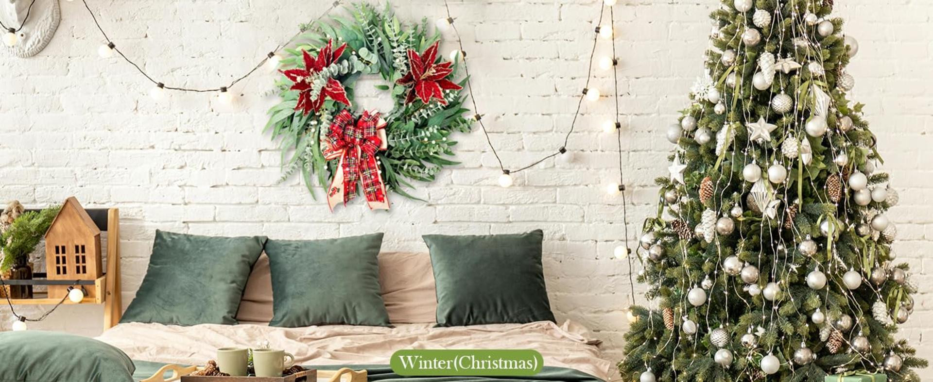 22 Inch Eucalyptus Wreath for Front Door Year Round - Large Artificial Greenery Farmhouse Wreath detail 6