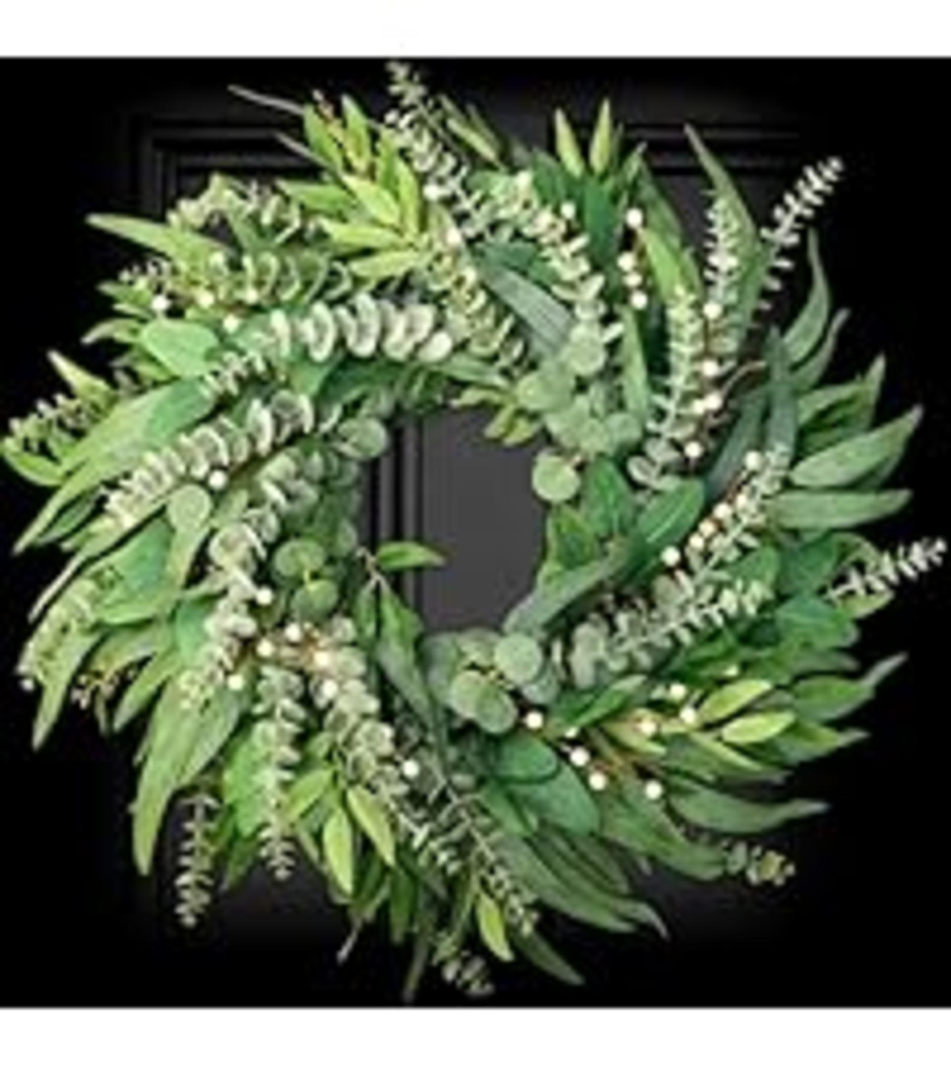 22 Inch Eucalyptus Wreath for Front Door Year Round - Large Artificial Greenery Farmhouse Wreath detail 7