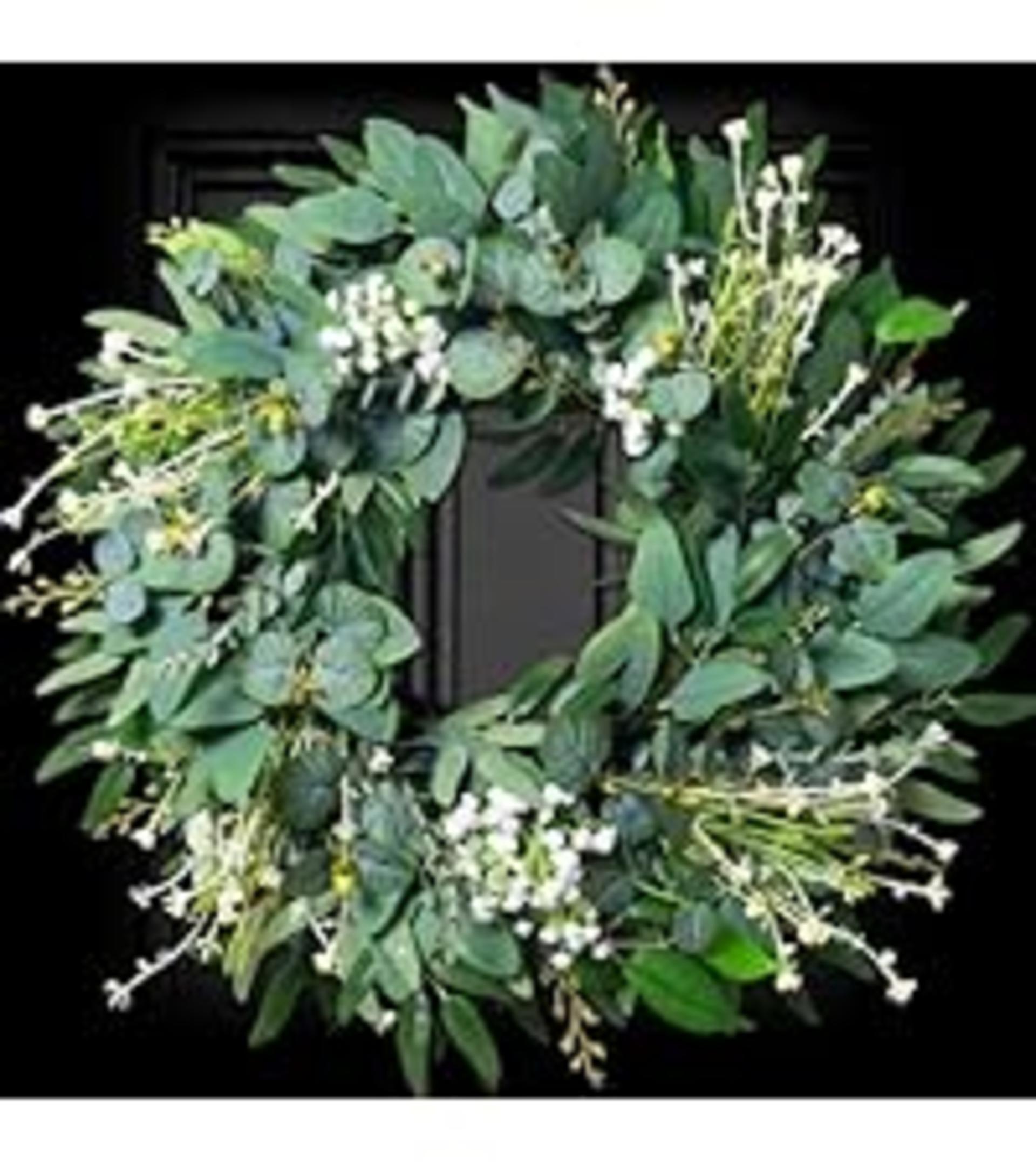 22 Inch Eucalyptus Wreath for Front Door Year Round - Large Artificial Greenery Farmhouse Wreath detail 9