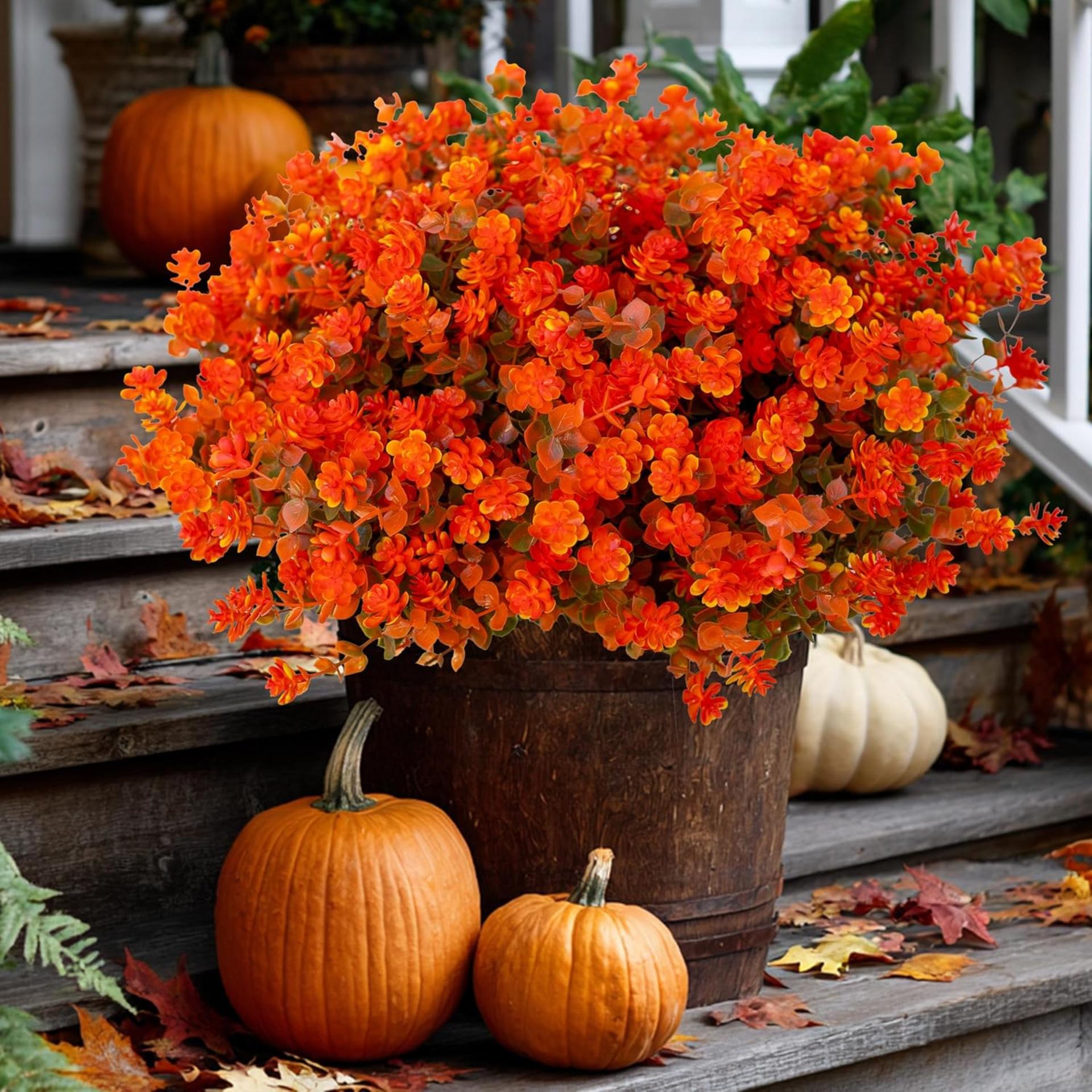 12 Bundles Artificial Fall Flowers Outdoor UV Resistant Fake Mums for Garden Porch Patio Decor