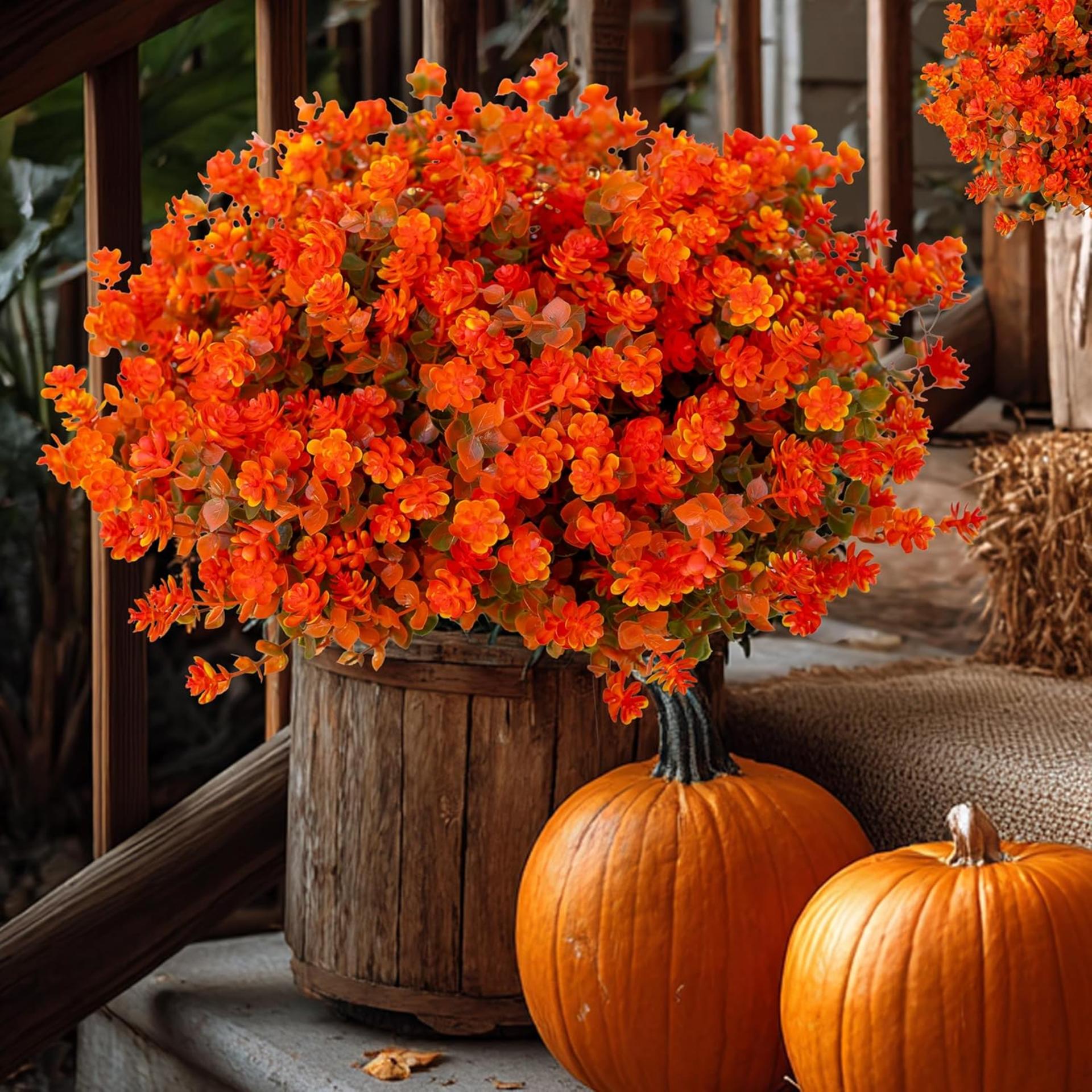 12 Bundles Artificial Fall Flowers Outdoor UV Resistant Fake Mums for Garden Porch Patio Decor - 4