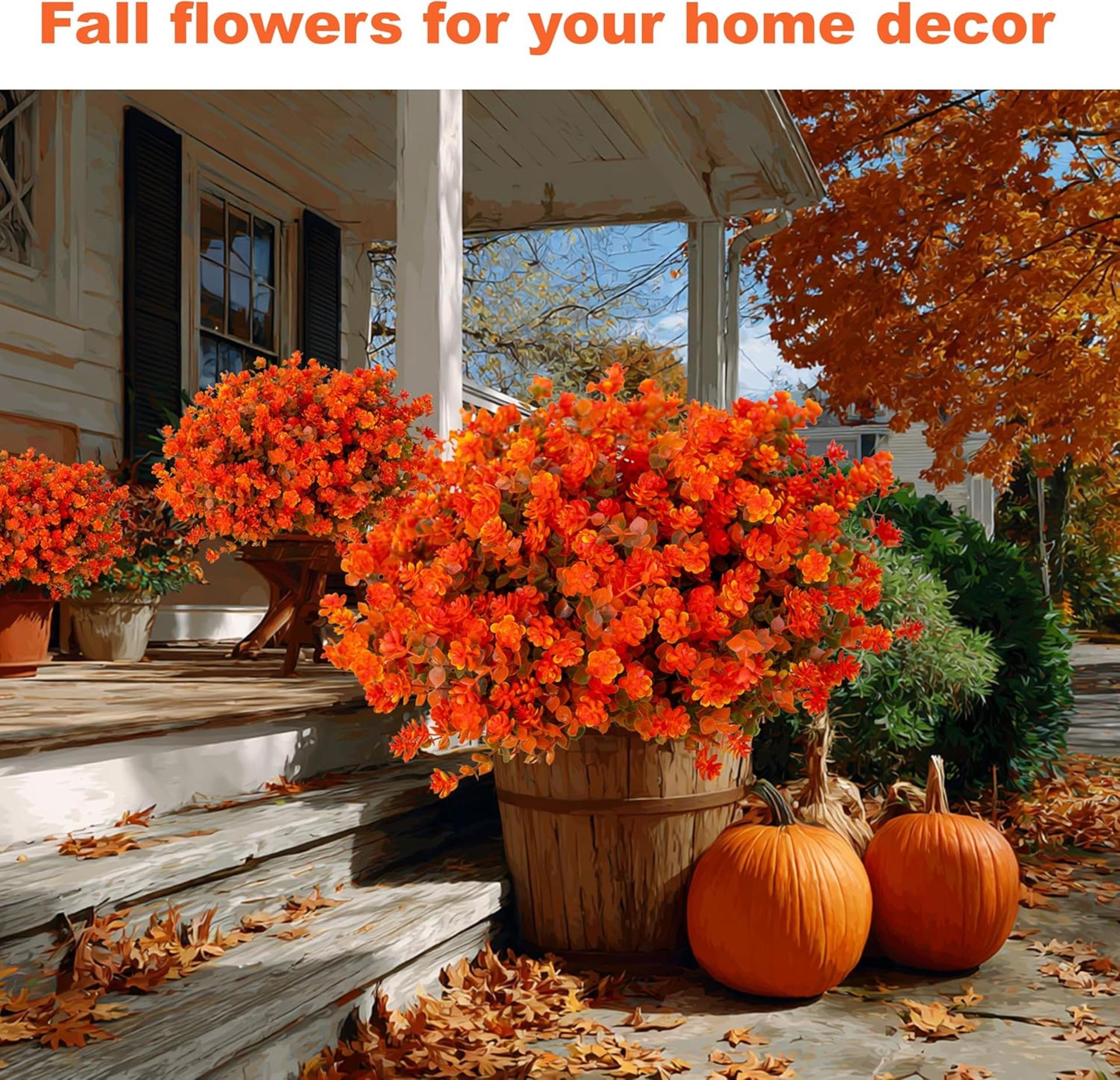 12 Bundles Artificial Fall Flowers Outdoor UV Resistant Fake Mums for Garden Porch Patio Decor - 5