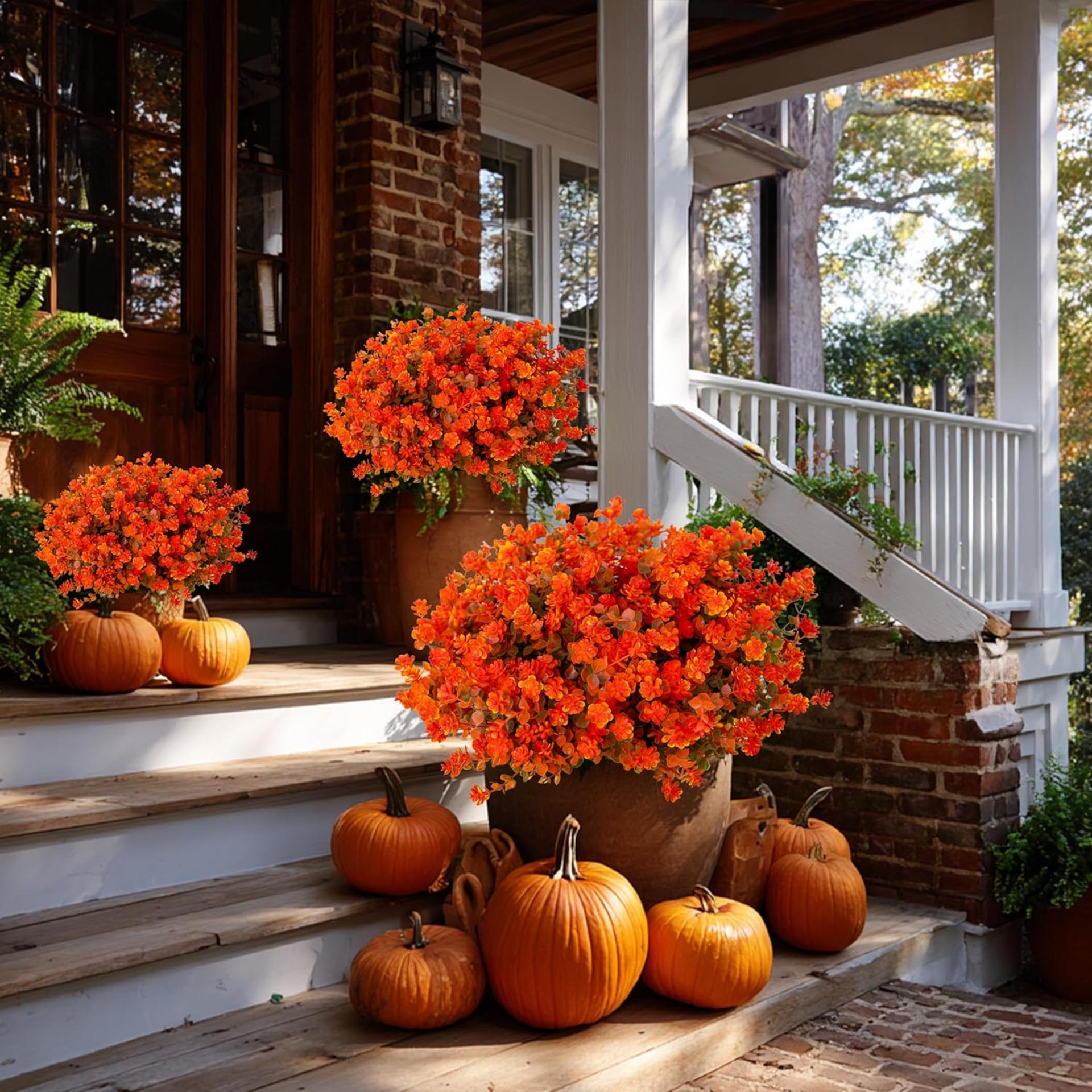 12 Bundles Artificial Fall Flowers Outdoor UV Resistant Fake Mums for Garden Porch Patio Decor - 7