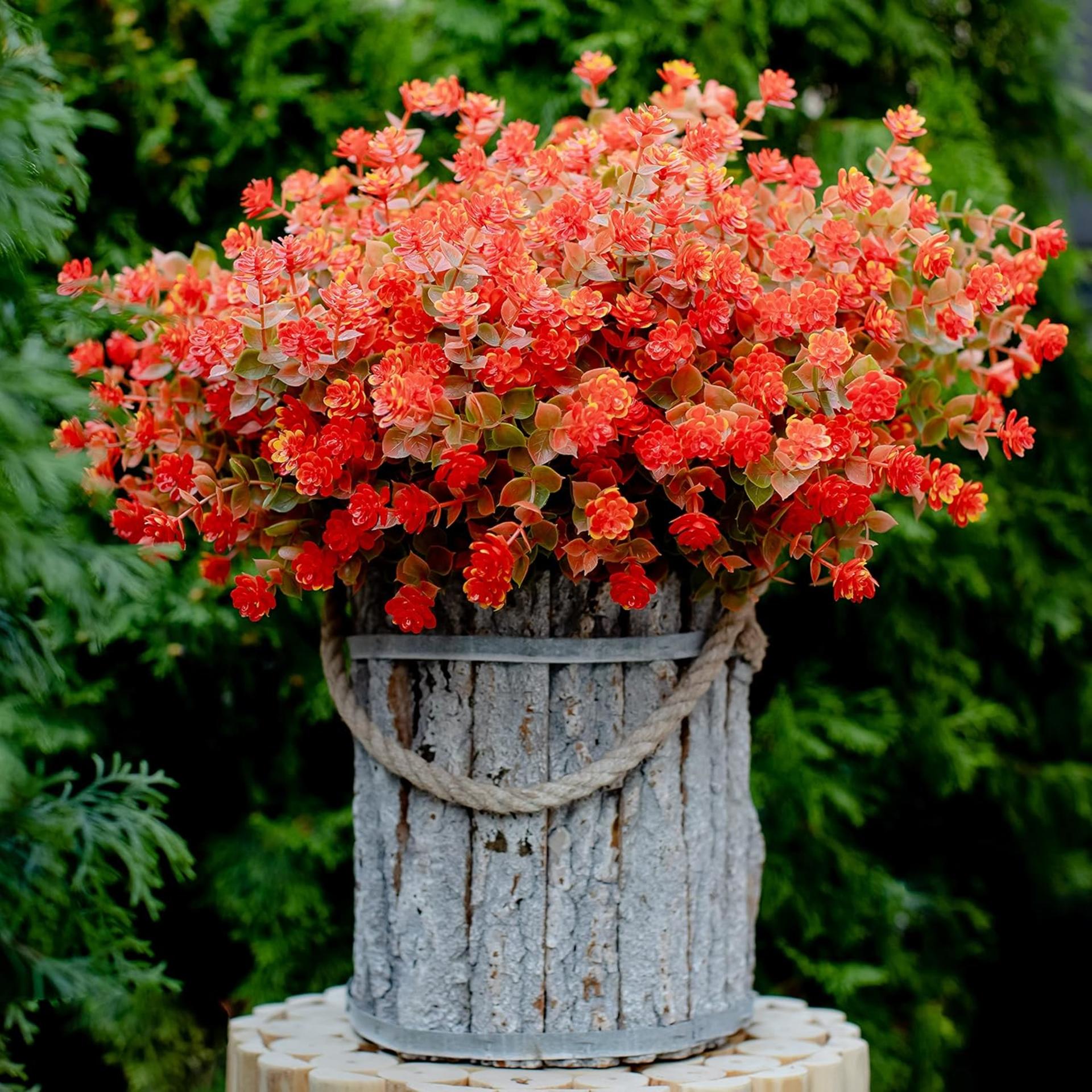12 Bundles Artificial Fall Flowers Outdoor UV Resistant Fake Mums for Garden Porch Patio Decor - 9