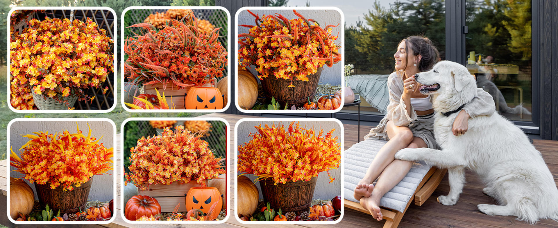 12 Bundles Artificial Fall Flowers Outdoor UV Resistant Fake Mums for Garden Porch Patio Decor detail 4