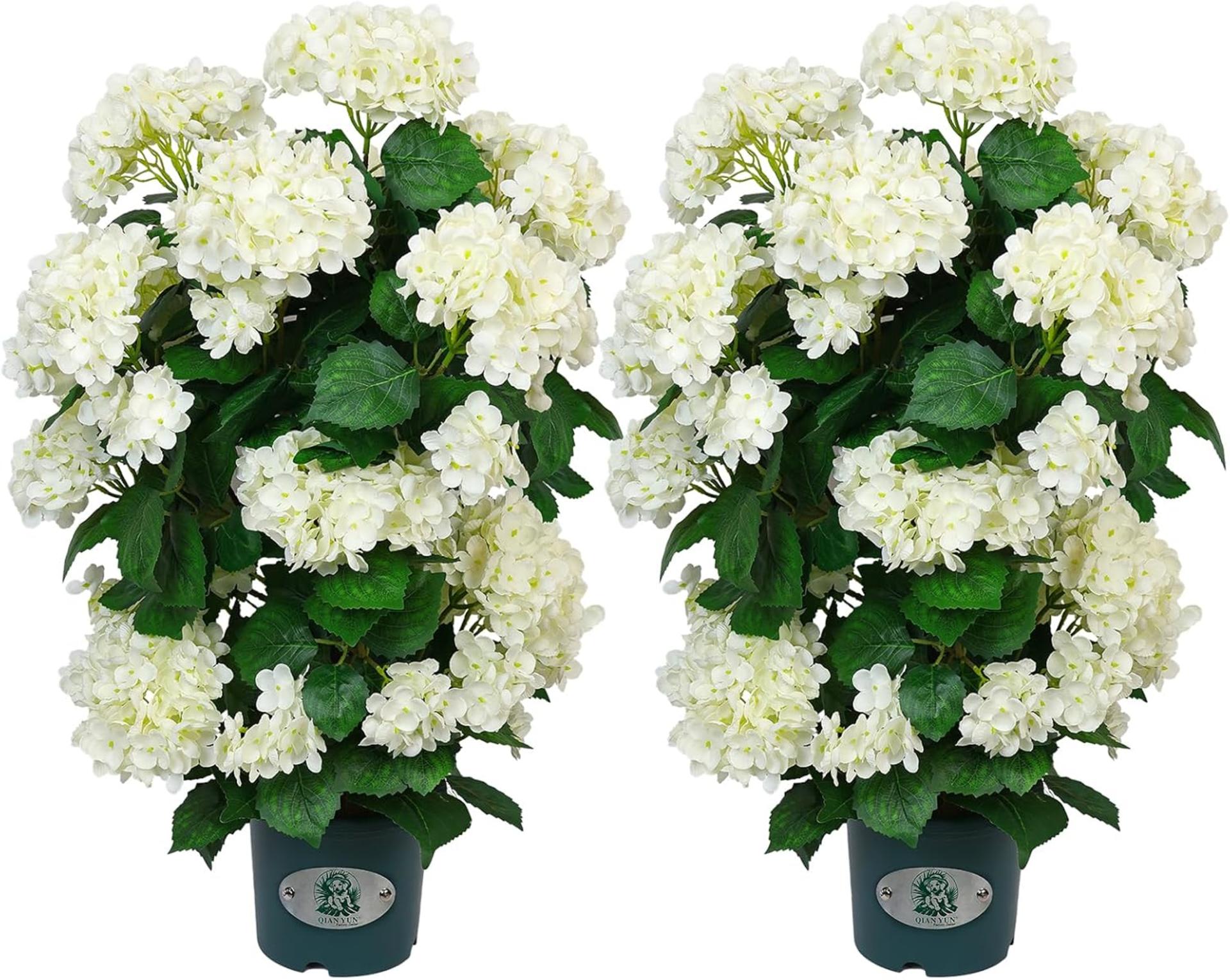 30" Faux Hydrangea Tree with White Flowers, UV Resistant Artificial Plants (2 Pack)