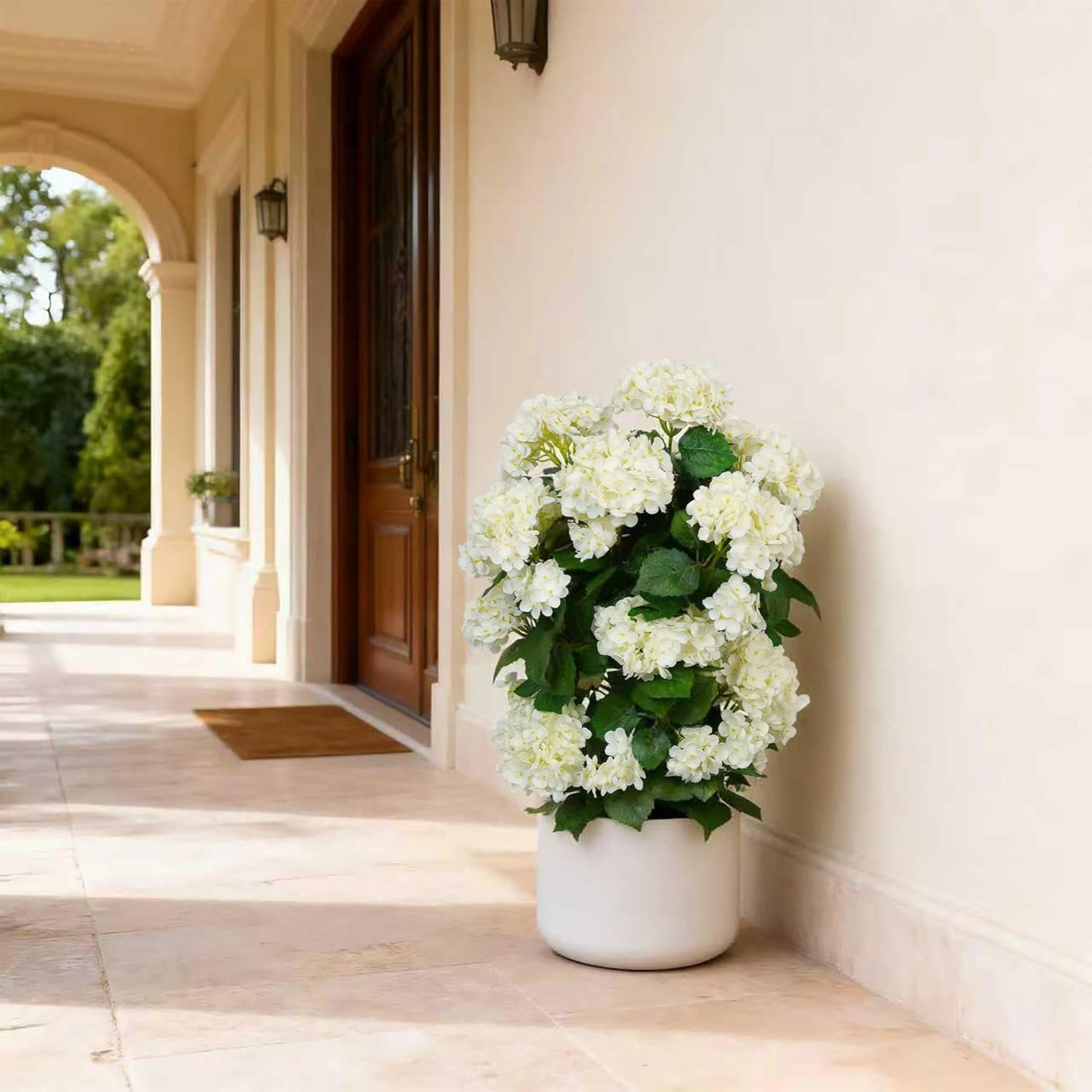 30" Faux Hydrangea Tree with White Flowers, UV Resistant Artificial Plants (2 Pack) - 6