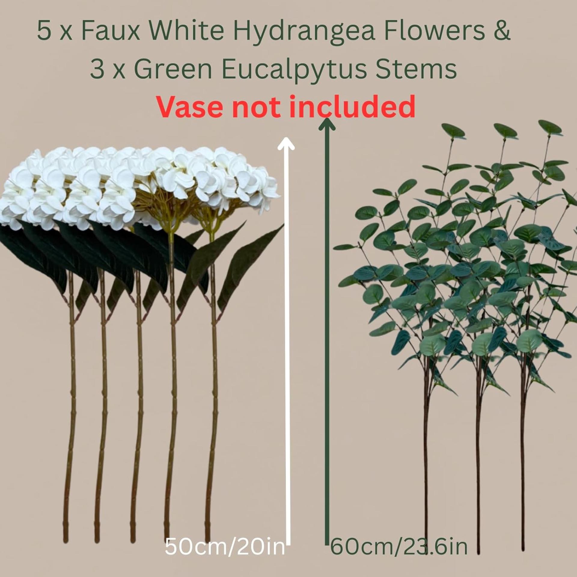 Real Touch White Faux Hydrangea and Eucalyptus Arrangement - 5 Heads Realistic Artificial Flowers - 5