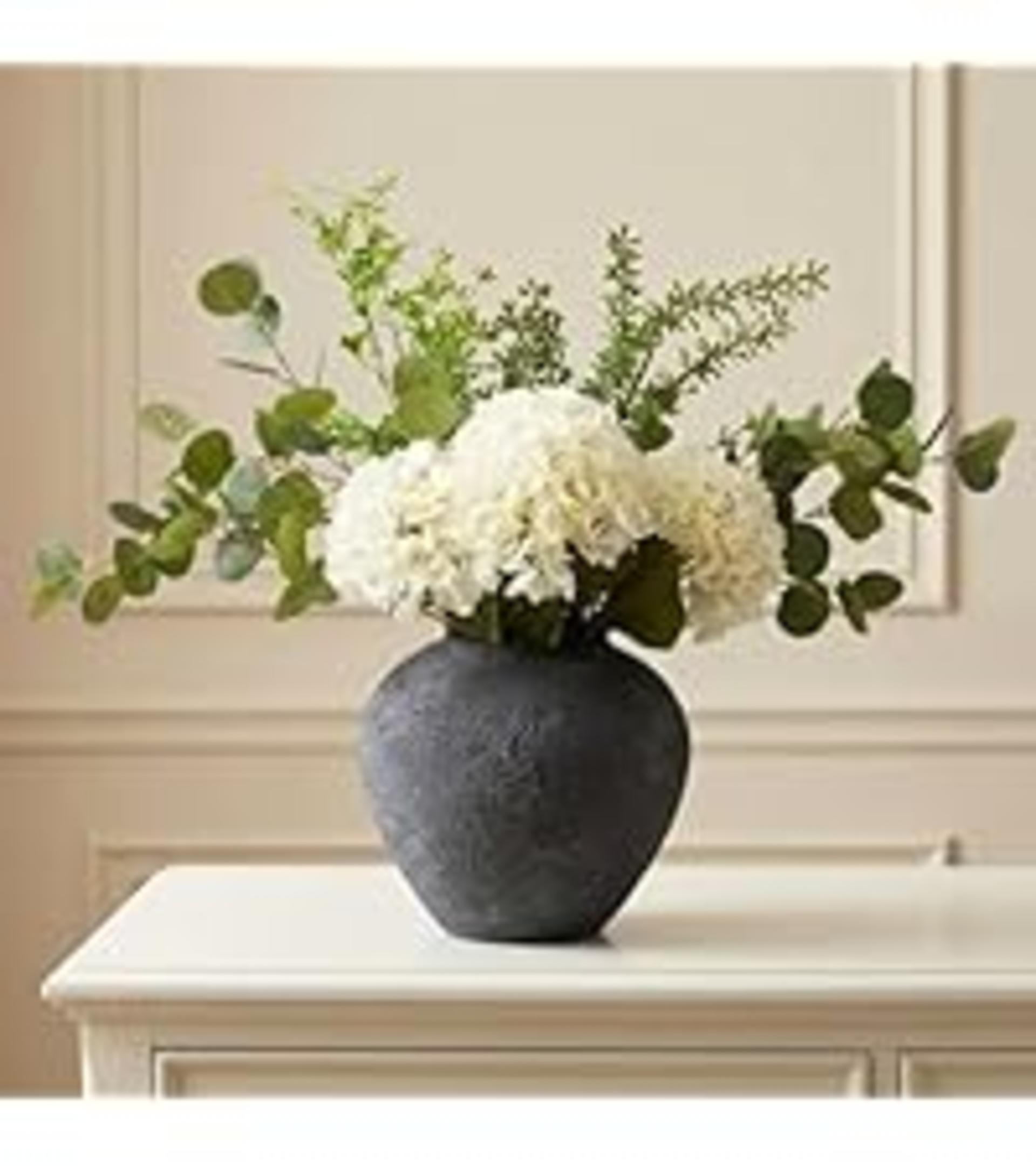 Real Touch White Faux Hydrangea and Eucalyptus Arrangement - 5 Heads Realistic Artificial Flowers detail 8