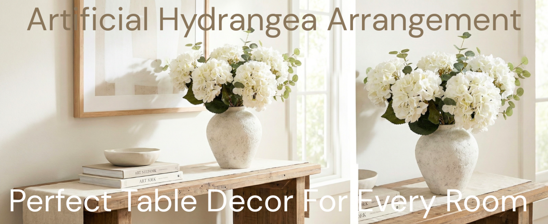Real Touch White Faux Hydrangea and Eucalyptus Arrangement - 5 Heads Realistic Artificial Flowers detail 14