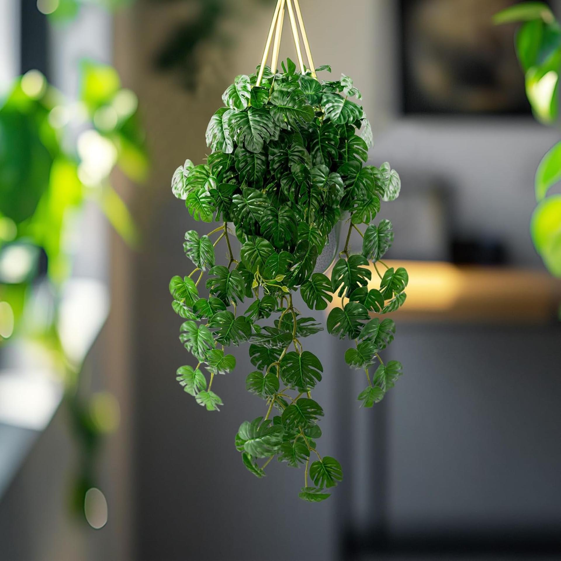 2 PCS Artificial Hanging Monstera Plants, UV-Resistant Faux Ivy Vine Tropical Greenery - 2