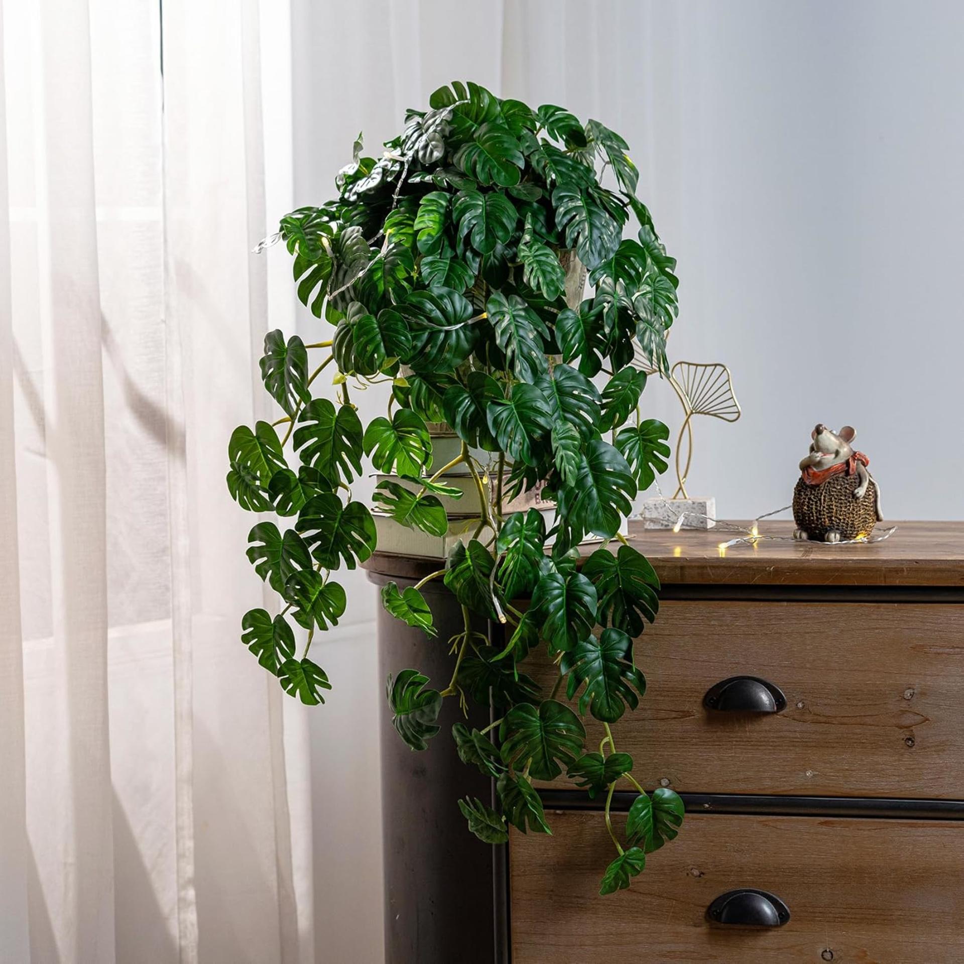 2 PCS Artificial Hanging Monstera Plants, UV-Resistant Faux Ivy Vine Tropical Greenery - 7