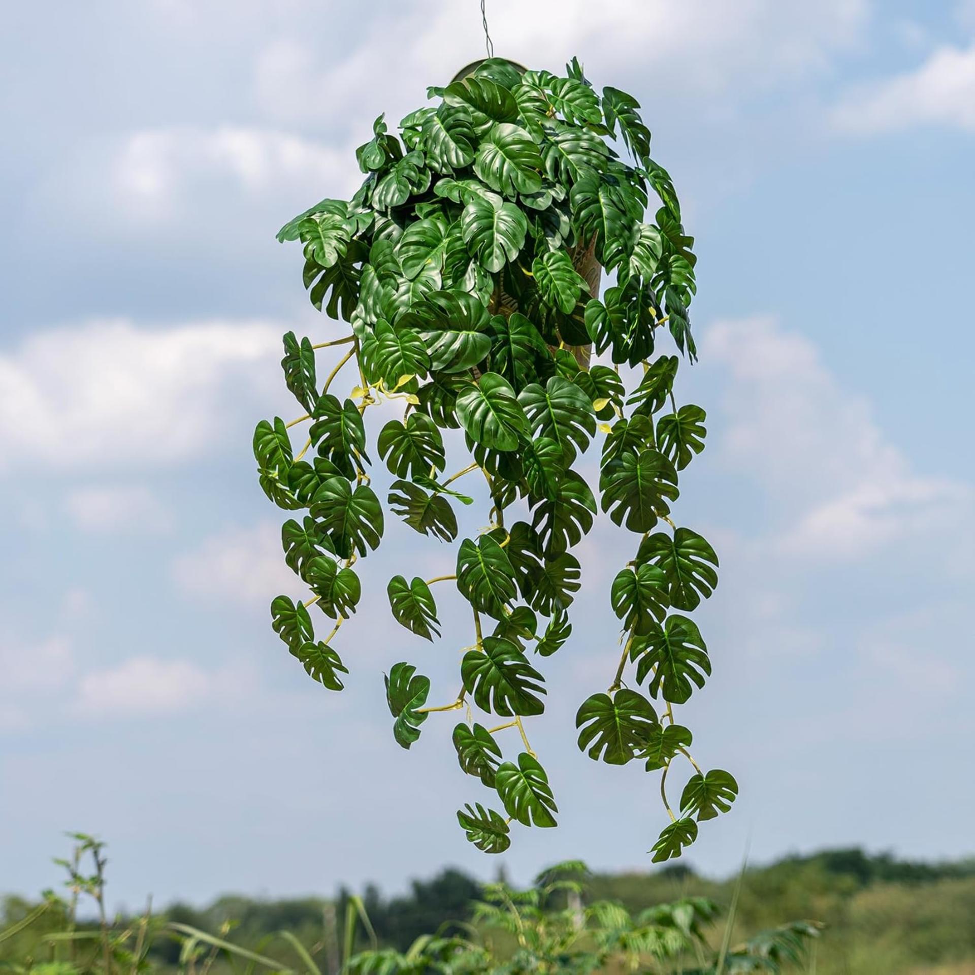 2 PCS Artificial Hanging Monstera Plants, UV-Resistant Faux Ivy Vine Tropical Greenery - 8