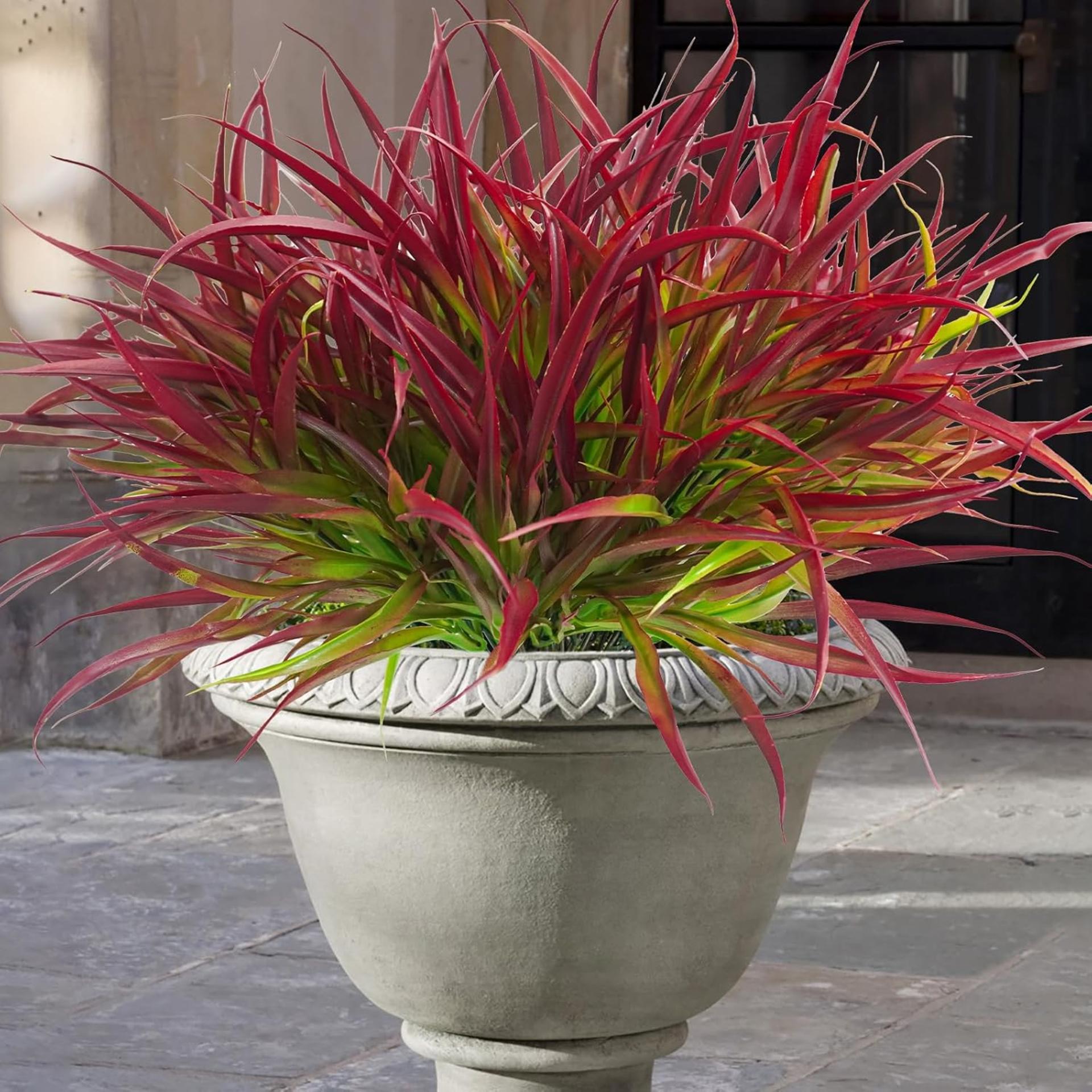 28 Bundles UV Resistant Artificial Outdoor Plants, Deep Red Faux Grass Shrubs for Garden Decor - 1