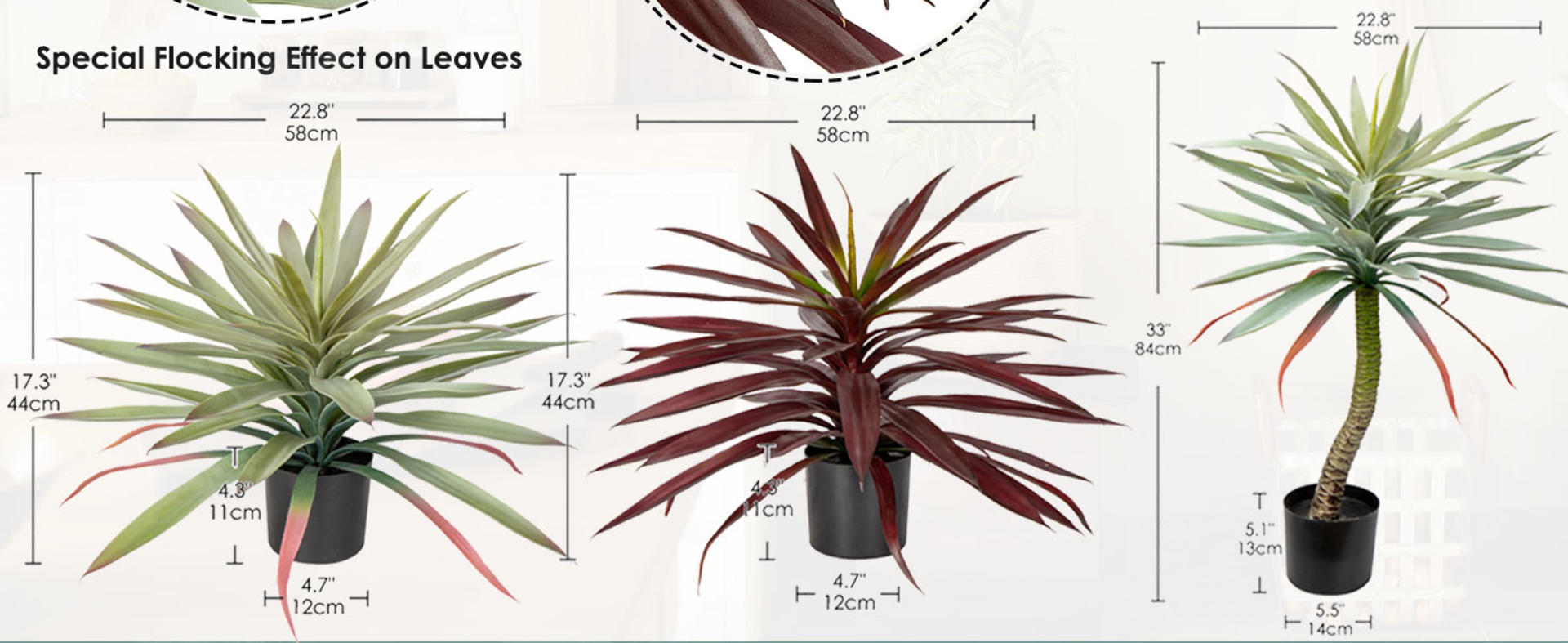 17.3 Inch Large Artificial Agave Plant, Faux Yucca Potted Succulent for Indoor Outdoor Decor detail 4