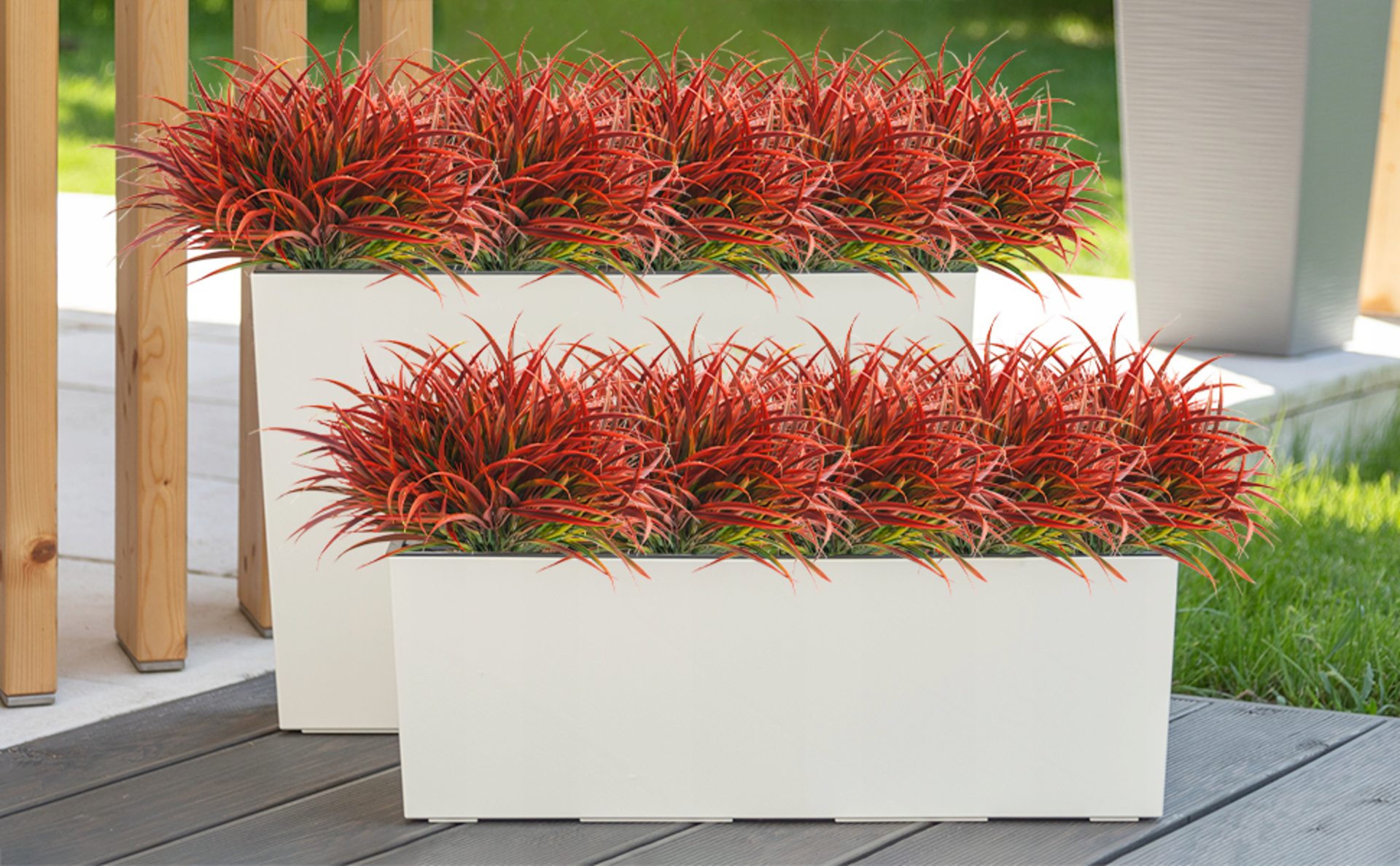 28 Bundles UV Resistant Artificial Outdoor Plants, Deep Red Faux Grass Shrubs for Garden Decor detail 4