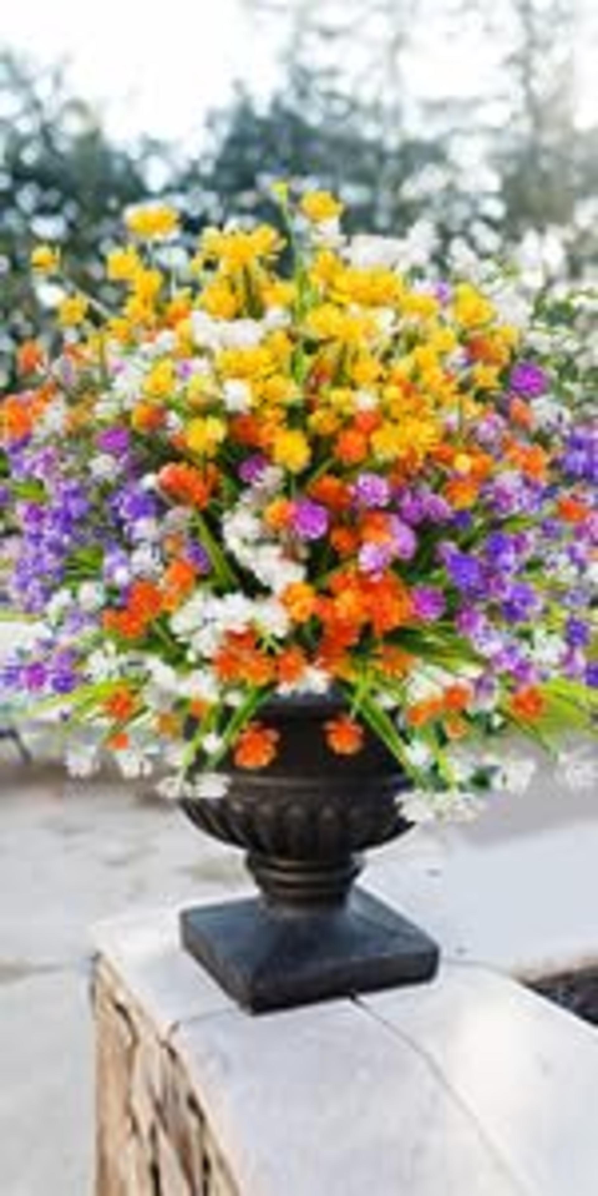 28 Bundles UV Resistant Artificial Outdoor Plants, Deep Red Faux Grass Shrubs for Garden Decor detail 11