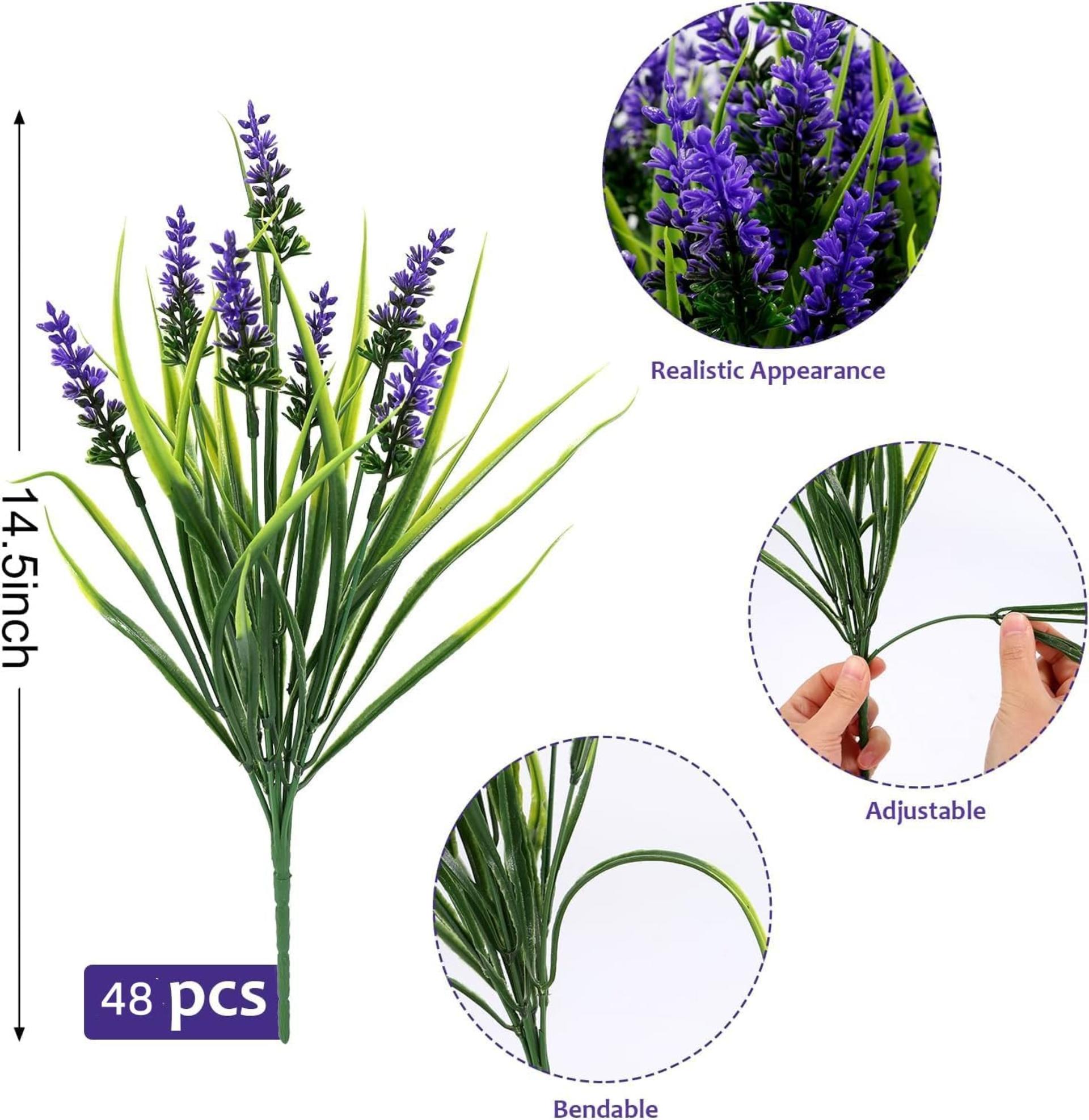 48 Bundles UV Resistant Artificial Lavender Flowers with Monkey Grass for Outdoor Decor - 3