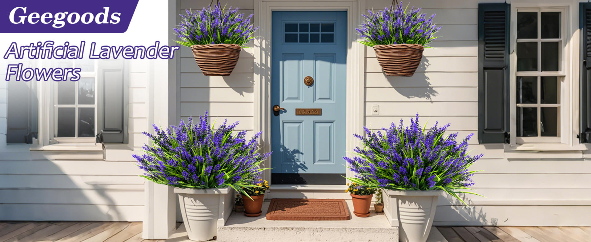 48 Bundles UV Resistant Artificial Lavender Flowers with Monkey Grass for Outdoor Decor detail 1