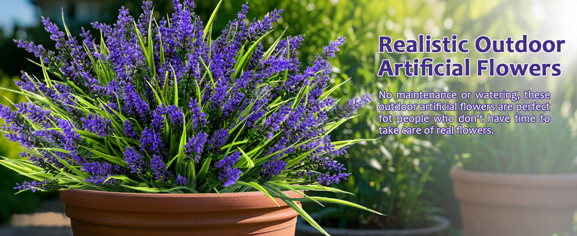 48 Bundles UV Resistant Artificial Lavender Flowers with Monkey Grass for Outdoor Decor detail 4