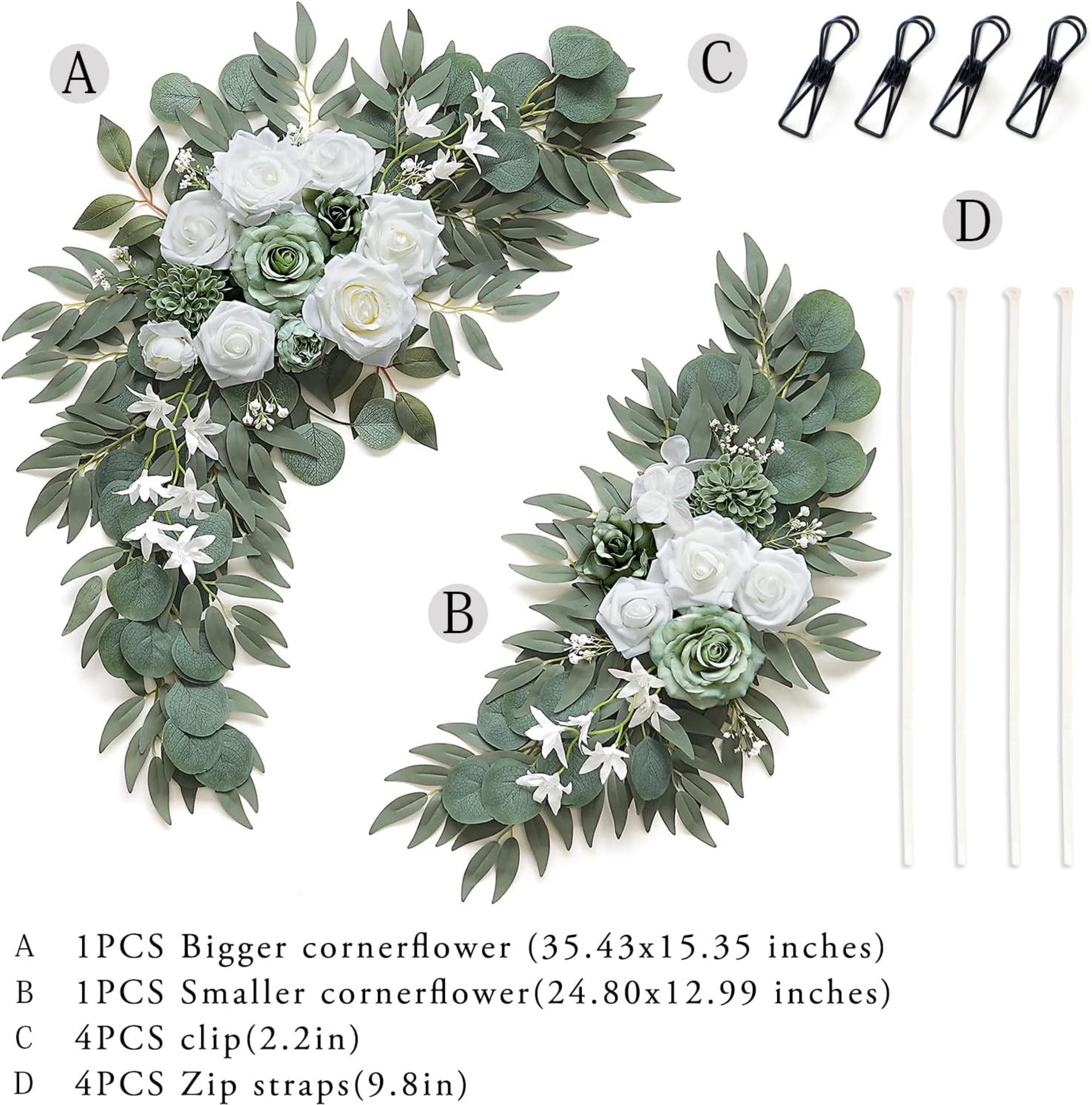 2-Pack Sage Green & White Wedding Flower Swag Set for Arch and Ceremony Decor - 2