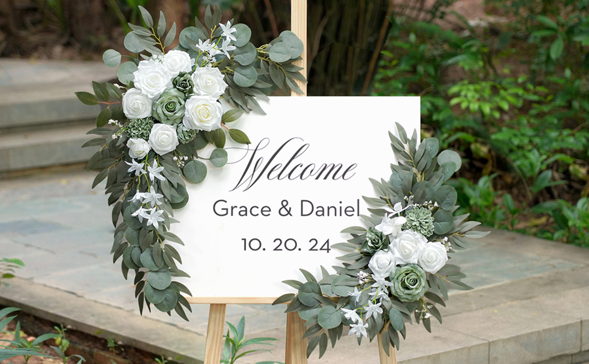 2-Pack Sage Green & White Wedding Flower Swag Set for Arch and Ceremony Decor detail 1