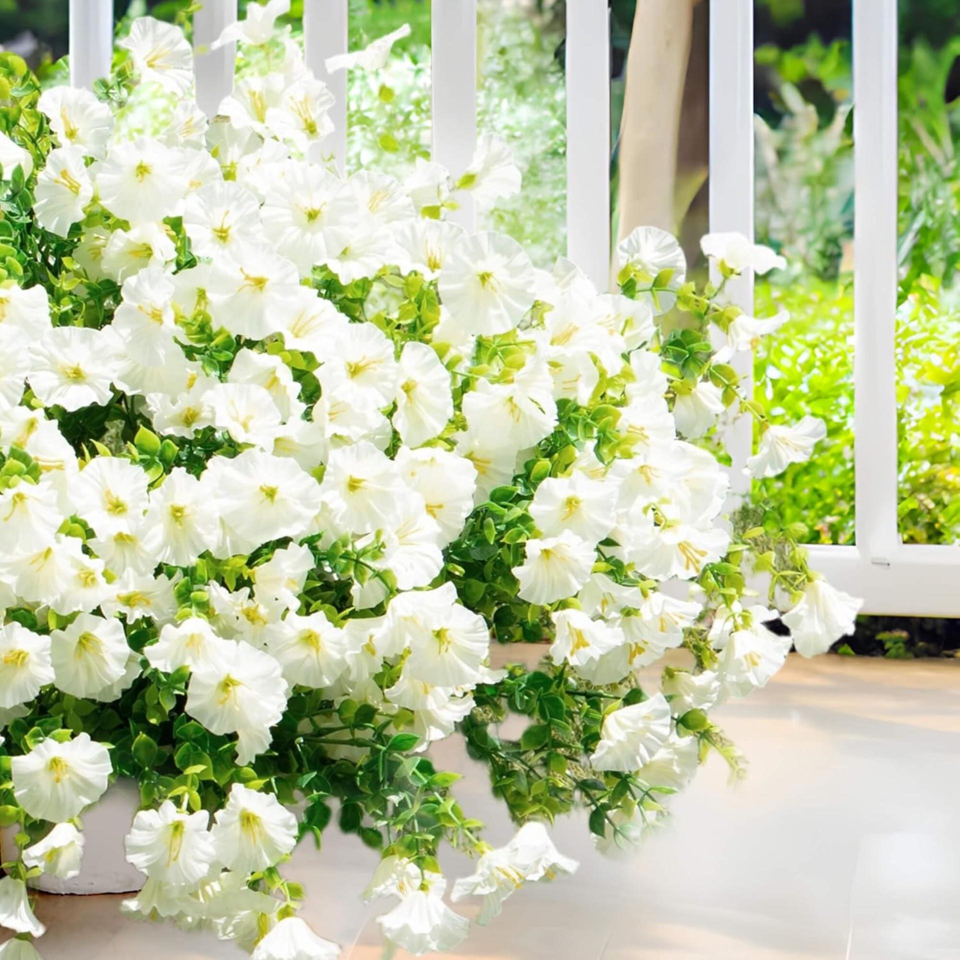 16 Bundles Artificial White Flowers for Outdoor Decor, UV Resistant Faux Plants with Eucalyptus Stems - 3