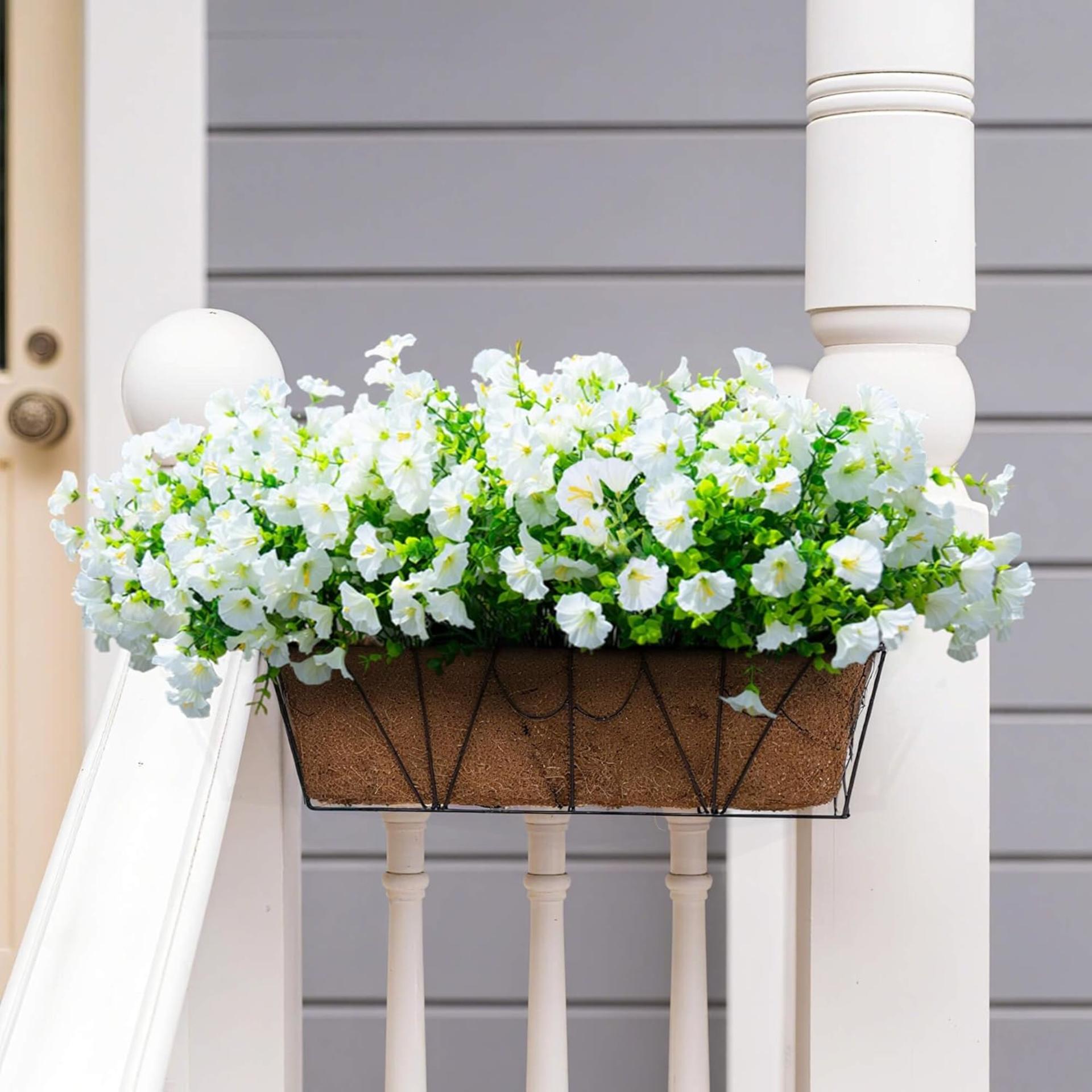 16 Bundles Artificial White Flowers for Outdoor Decor, UV Resistant Faux Plants with Eucalyptus Stems - 7