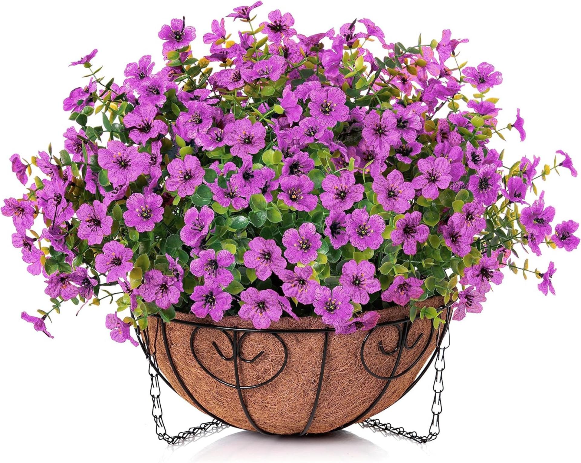 Artificial Hanging Flowers Basket with Purple Daisies, UV Resistant Faux Silk Plants for Outdoor Porch Patio Decor - 5