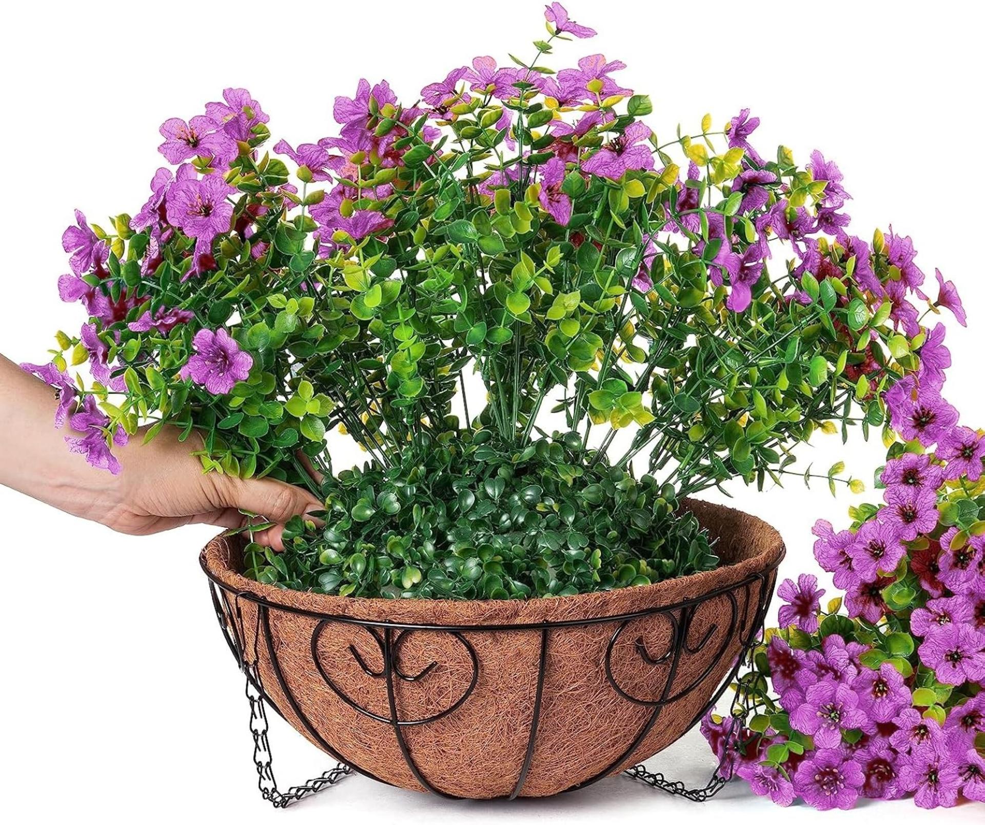 Artificial Hanging Flowers Basket with Purple Daisies, UV Resistant Faux Silk Plants for Outdoor Porch Patio Decor - 4
