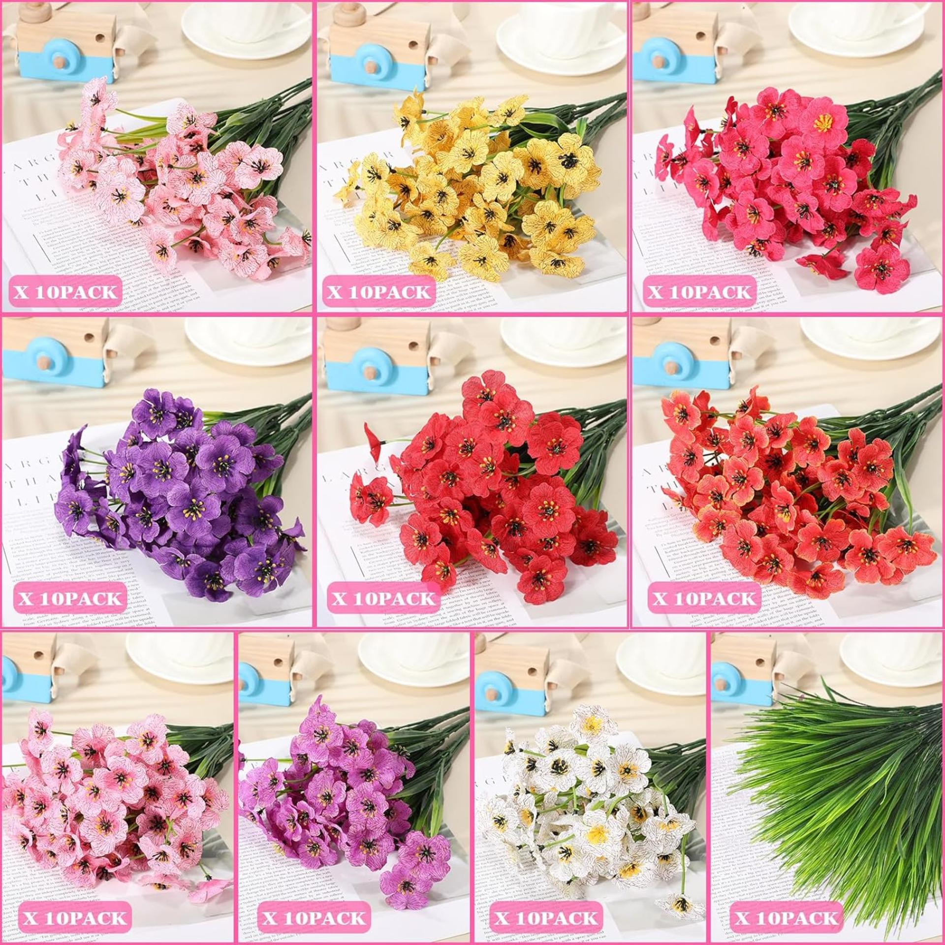 100 Bundles UV Resistant Artificial Violet Flowers for Outdoor Garden and Home Decor - 6