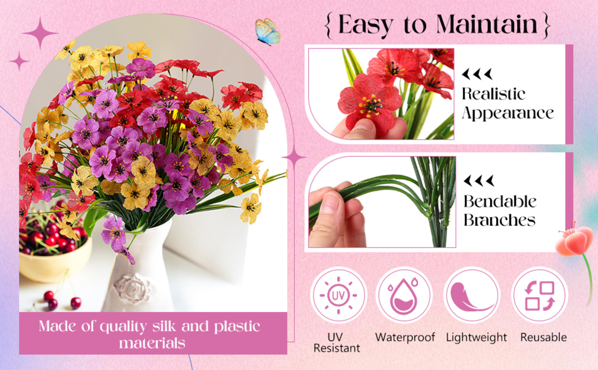 100 Bundles UV Resistant Artificial Violet Flowers for Outdoor Garden and Home Decor detail 3