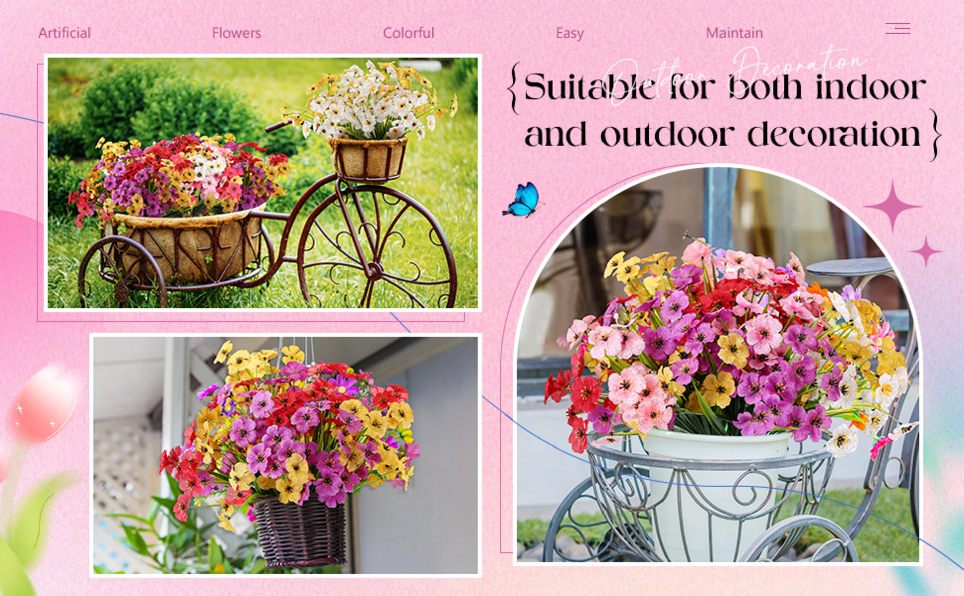 100 Bundles UV Resistant Artificial Violet Flowers for Outdoor Garden and Home Decor detail 5