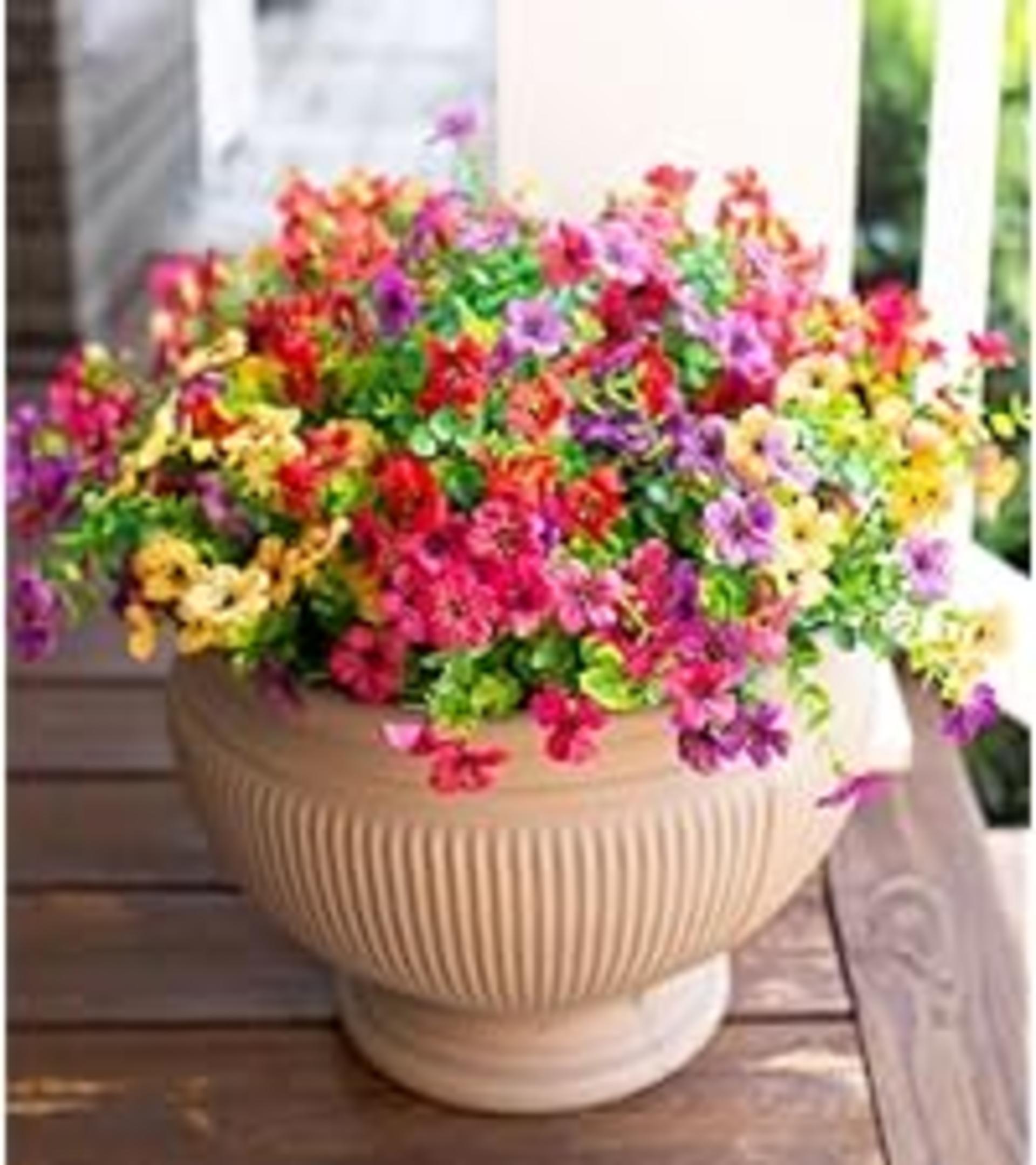 Artificial Hanging Flowers Basket with Purple Daisies, UV Resistant Faux Silk Plants for Outdoor Porch Patio Decor detail 14