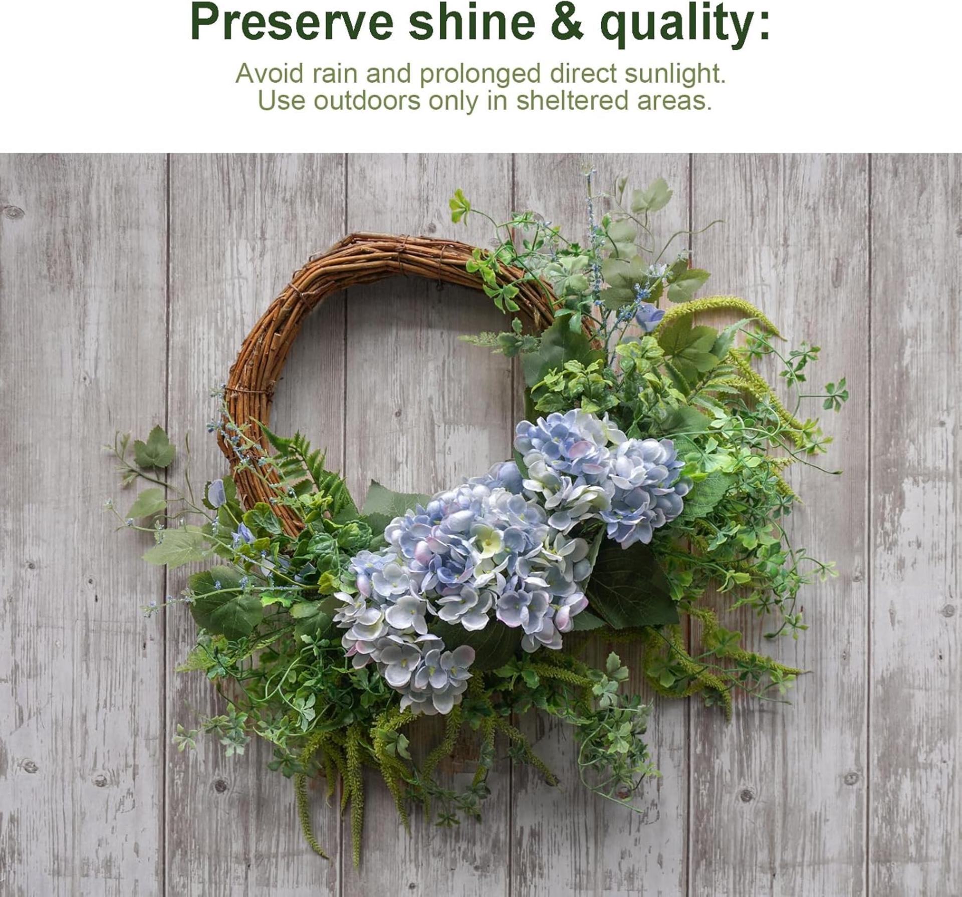 18 Inch Blue Faux Hydrangea Half Wreath for Front Door, Spring Summer Floral Wall Decor - 4