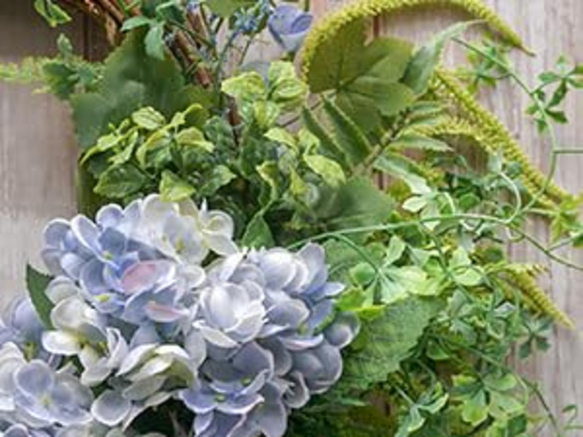 18 Inch Blue Faux Hydrangea Half Wreath for Front Door, Spring Summer Floral Wall Decor detail 4