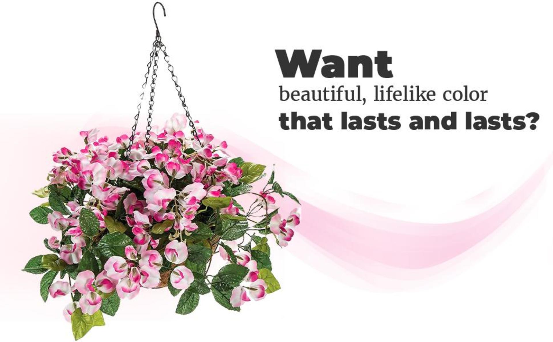 Fully Assembled Artificial Purple Impatiens Hanging Basket - Large Lifelike Faux Flower Decor detail 2