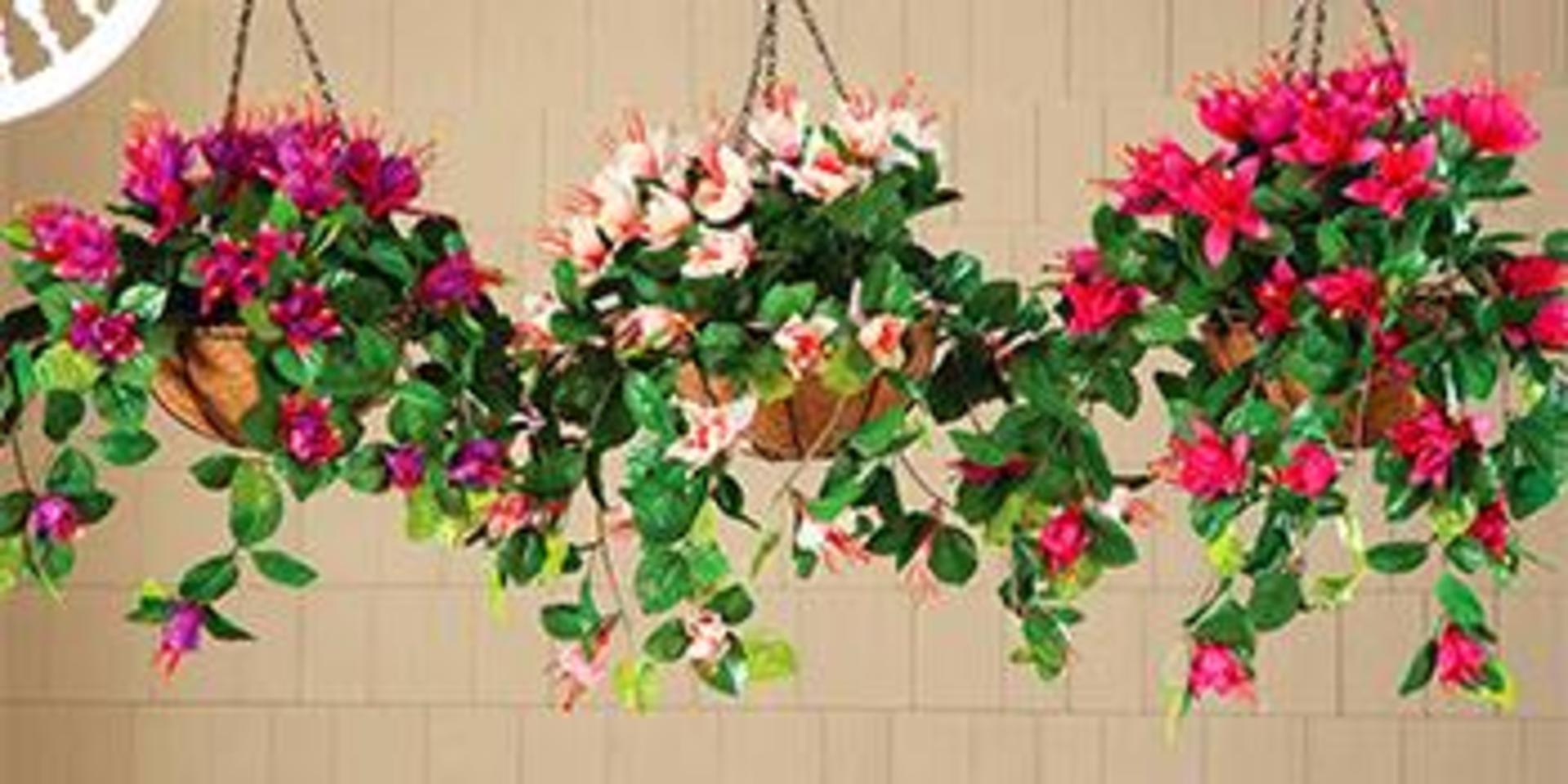 Fully Assembled Artificial Purple Impatiens Hanging Basket - Large Lifelike Faux Flower Decor detail 5