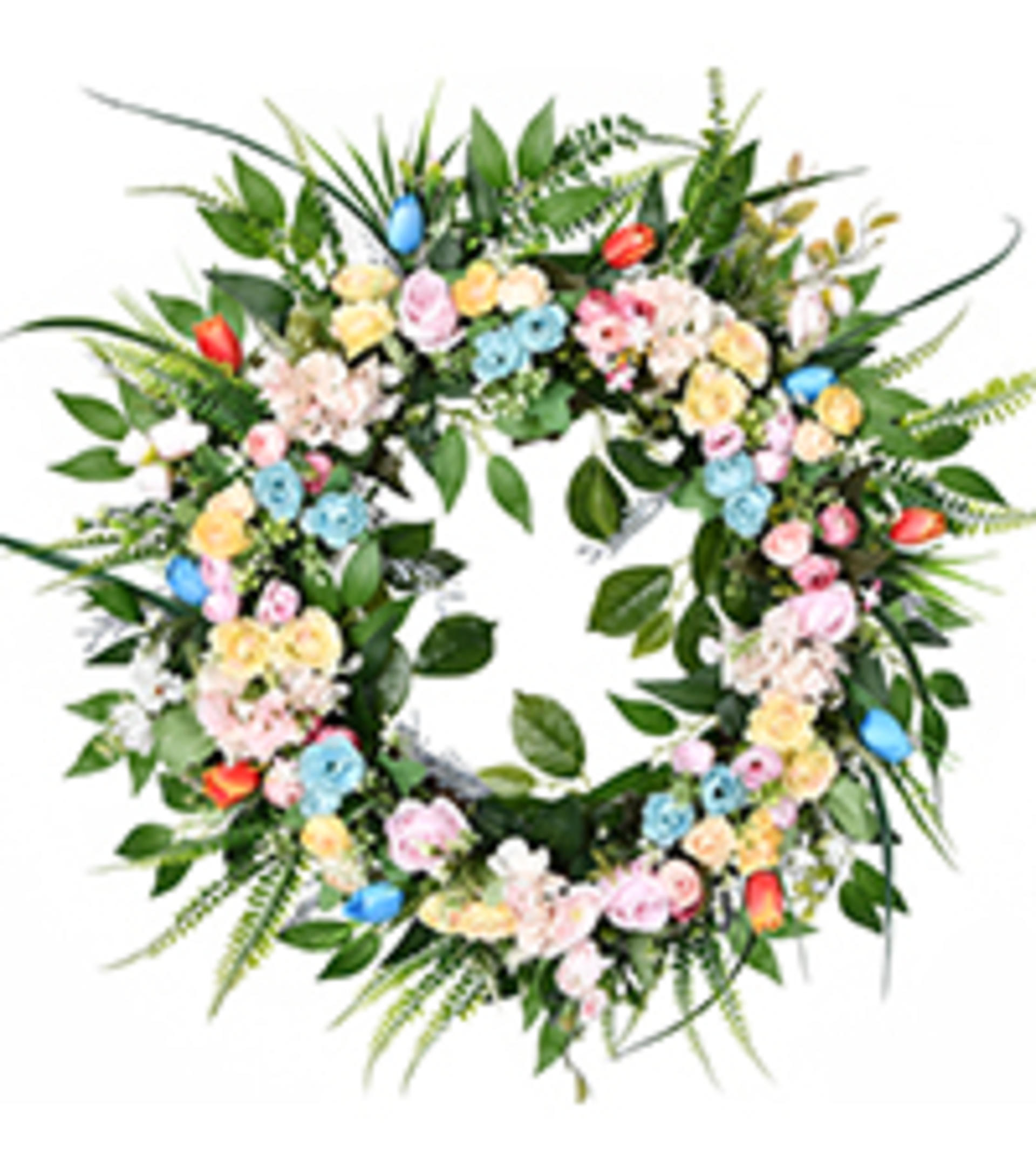 22" Artificial Spring Autumn Wreath with Tulips, Hydrangeas and Eucalyptus for Front Door detail 13