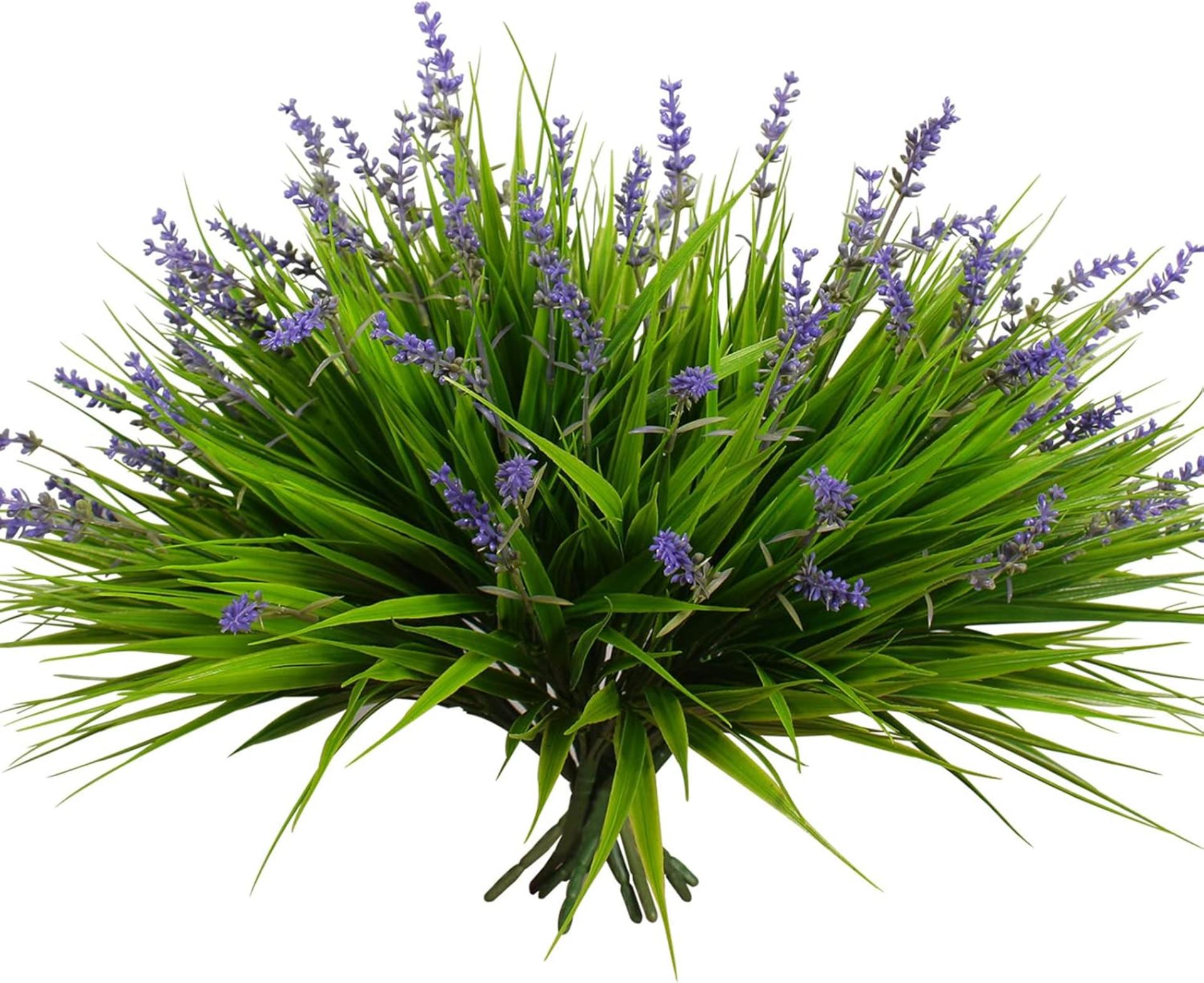 12 Bundles Artificial Outdoor Monkey Grass with Flowers, UV Resistant Faux Plants for Garden Decor - 1