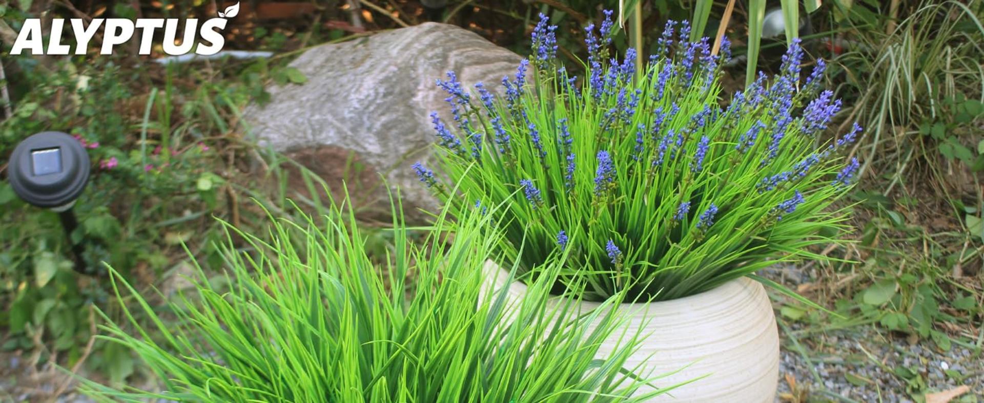 12 Bundles Artificial Outdoor Monkey Grass with Flowers, UV Resistant Faux Plants for Garden Decor detail 1
