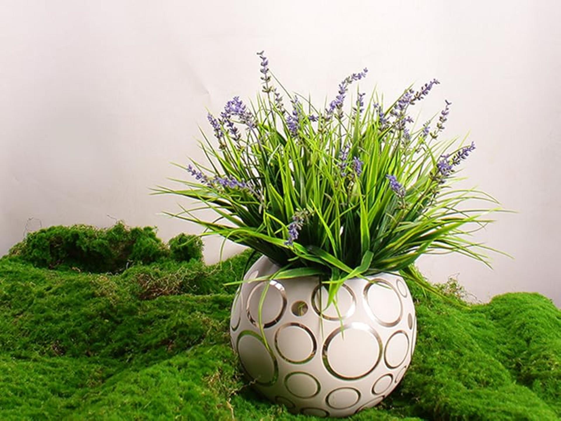 12 Bundles Artificial Outdoor Monkey Grass with Flowers, UV Resistant Faux Plants for Garden Decor detail 2