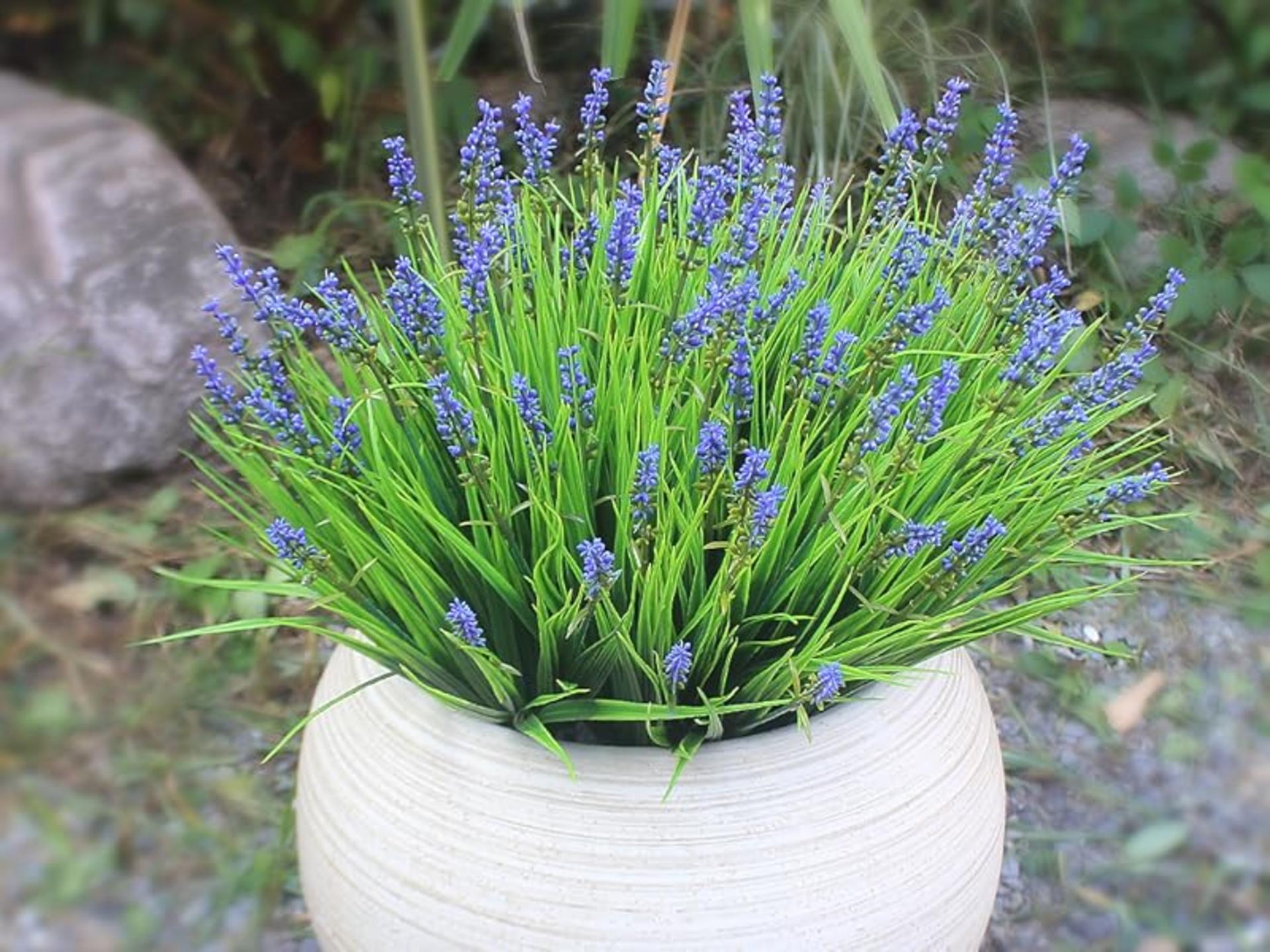 12 Bundles Artificial Outdoor Monkey Grass with Flowers, UV Resistant Faux Plants for Garden Decor detail 10