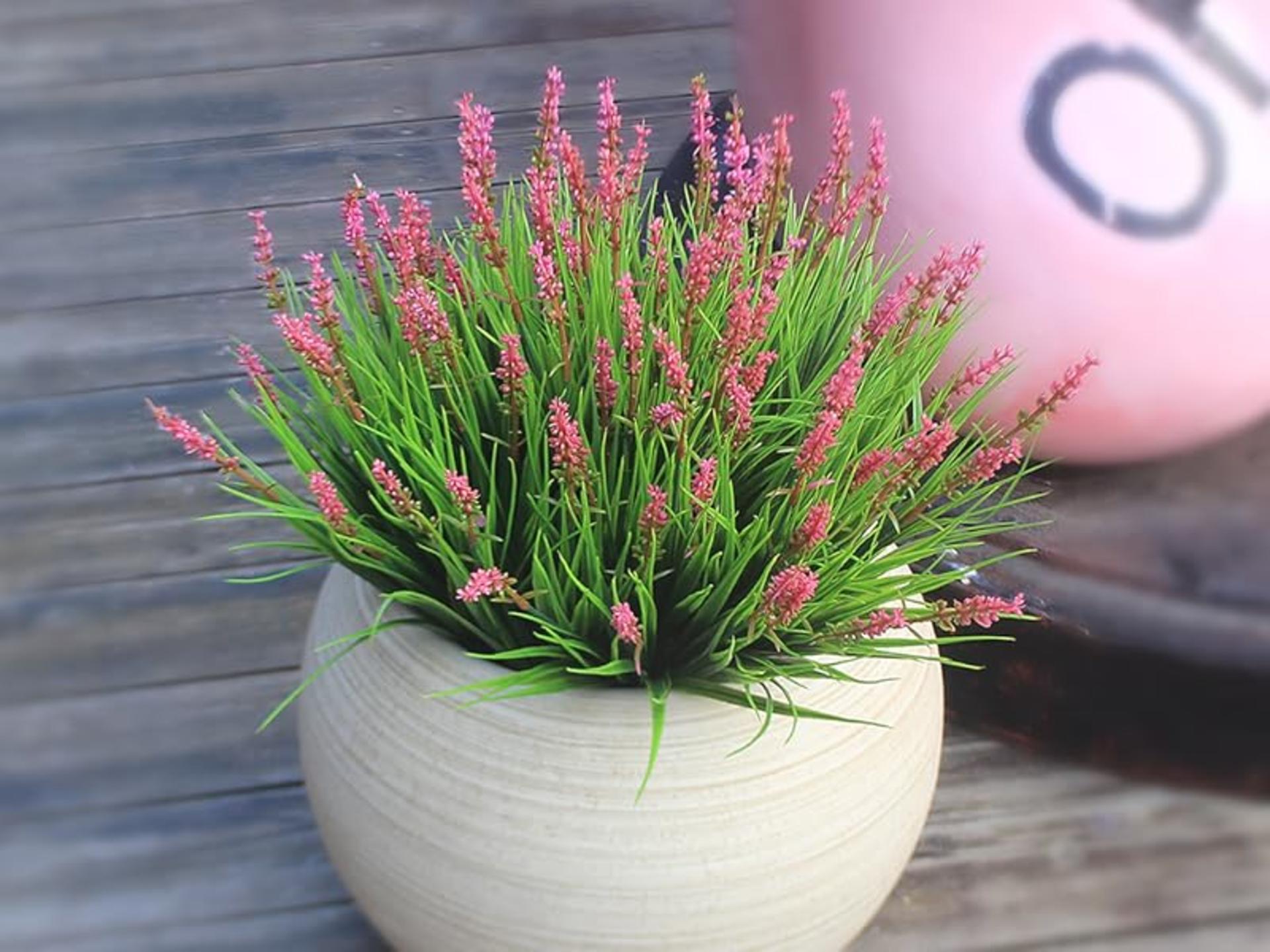 12 Bundles Artificial Outdoor Monkey Grass with Flowers, UV Resistant Faux Plants for Garden Decor detail 11